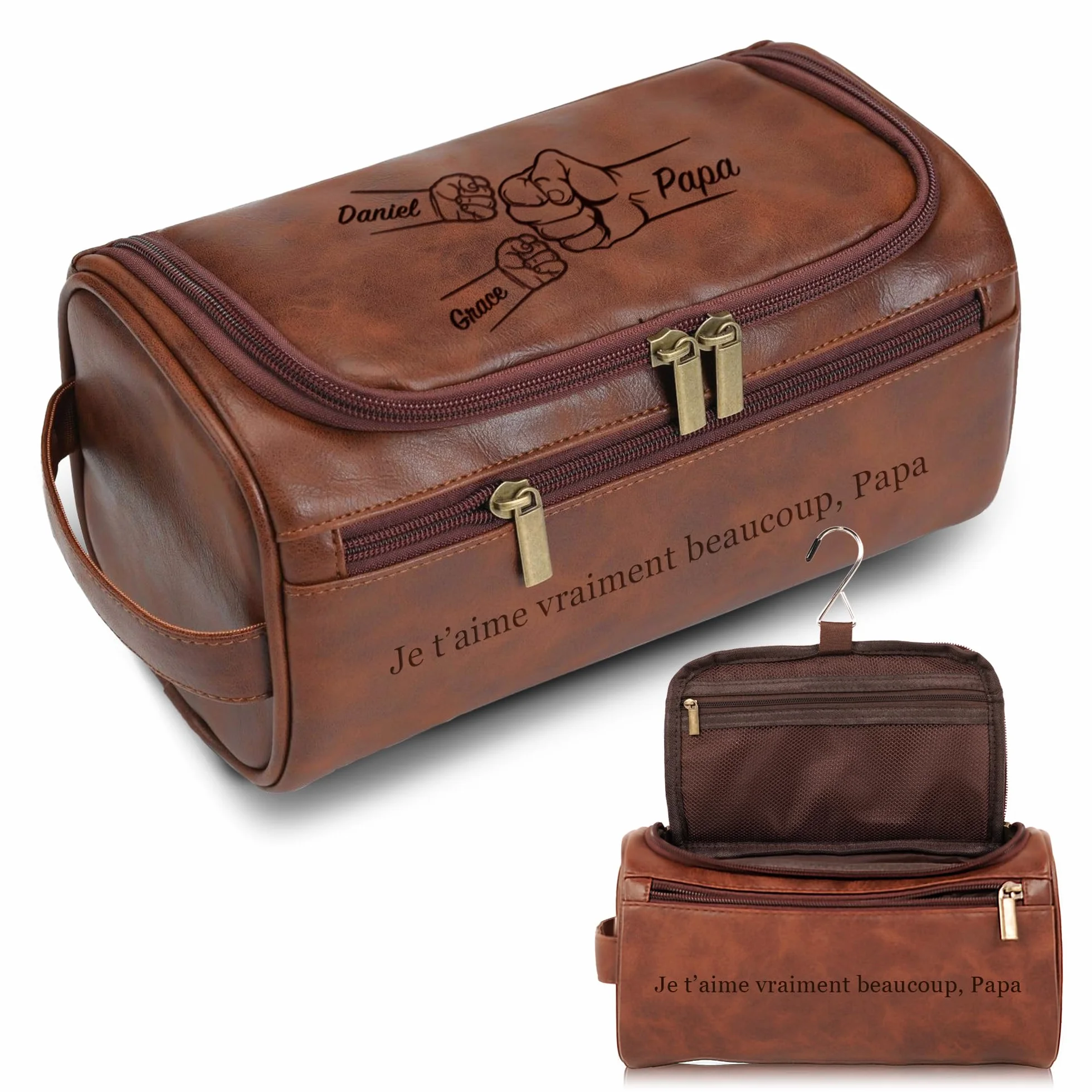 Easycosy Trousse de Toilette Homme avec Crochet en Cuir PU pour Voyage