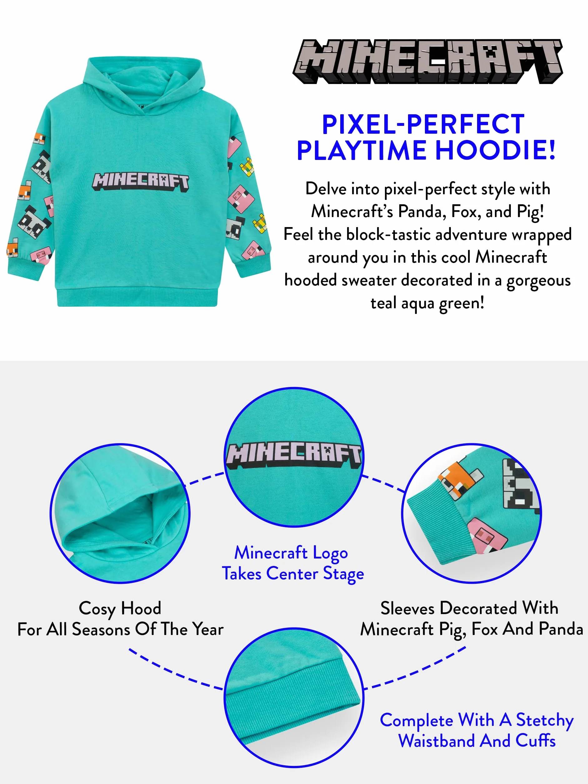 Sweat à Capuche Minecraft pour Filles Gamers 5-13 Ans