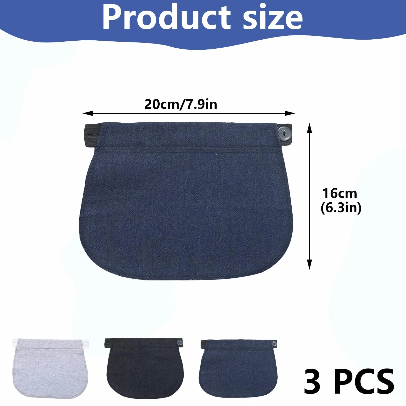 Extension Pantalon Grossesse 3 Pièces Élargisseur de Ceinture Réglable Confort Boucle Élastique Taille Extender (Bleu Foncé, Noir, Gris)