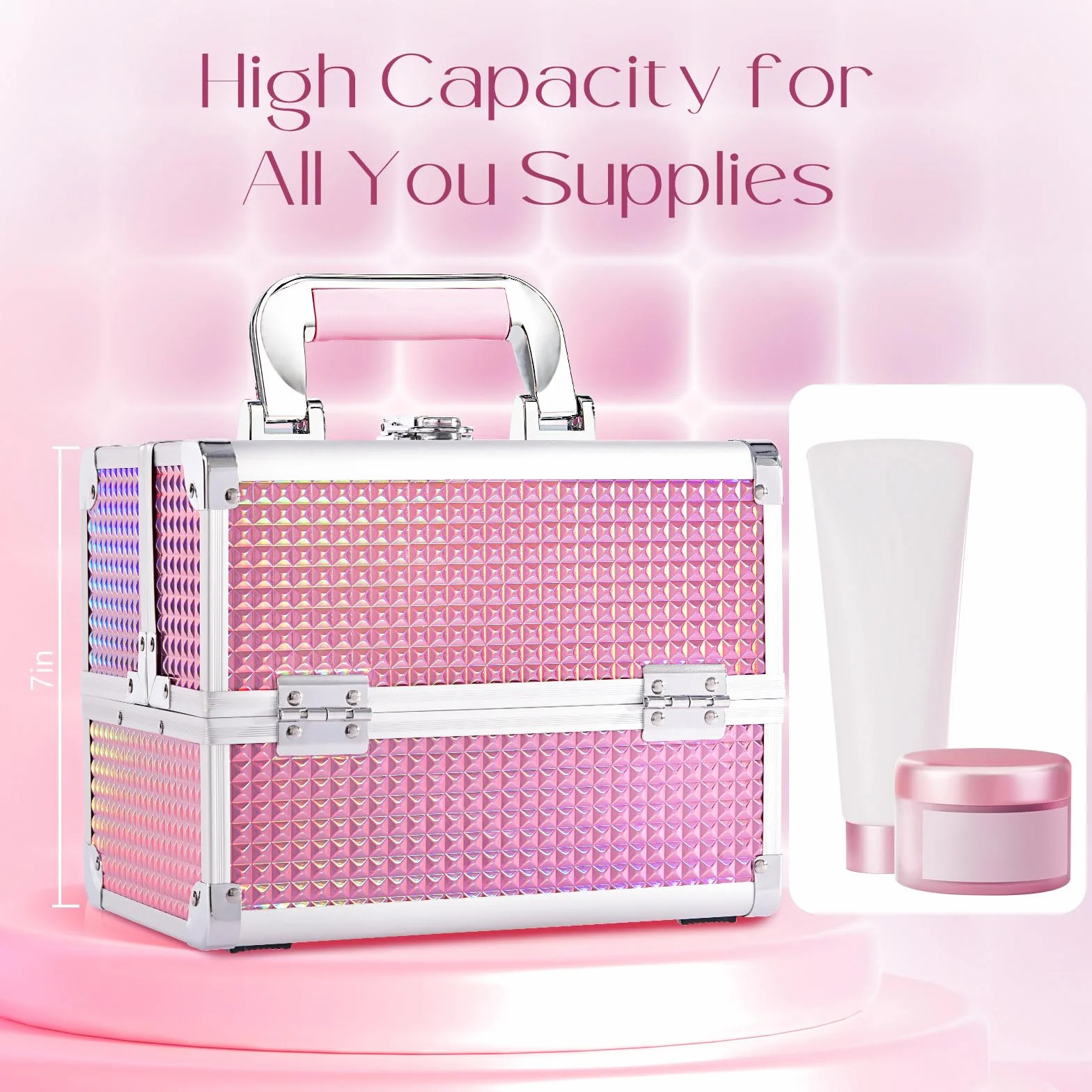 Joligrace Mallette Maquillage avec Miroir Valise Vanity Rangement Coiffure Beauty Case Rose
