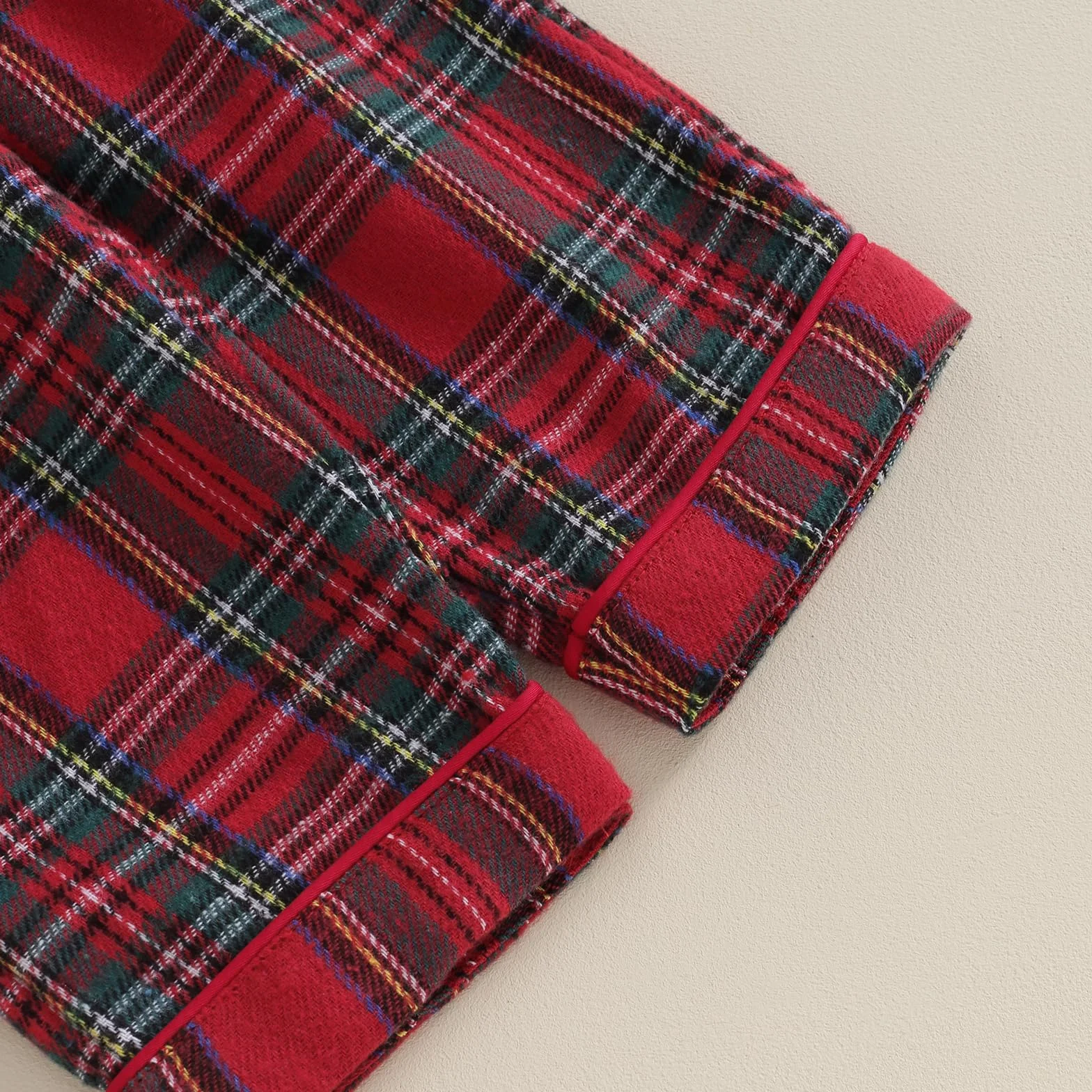 Carolilly Ensemble Pyjama Enfant Bébé Carreaux Rouge 2 Pièces Haut Manches Longues Boutonné Devant Col Revers Pantalon 6 Mois 4 Ans