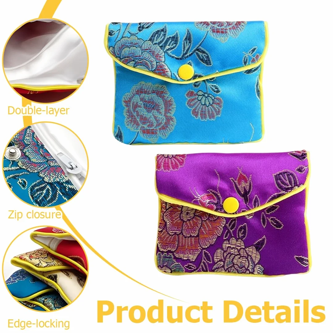 WeddHuis Lot de 8 Pochette Cadeau Bijoux en Soie Brocart Voyage Femmes Petit Sac Tissu Monnaie 8 x 10 cm