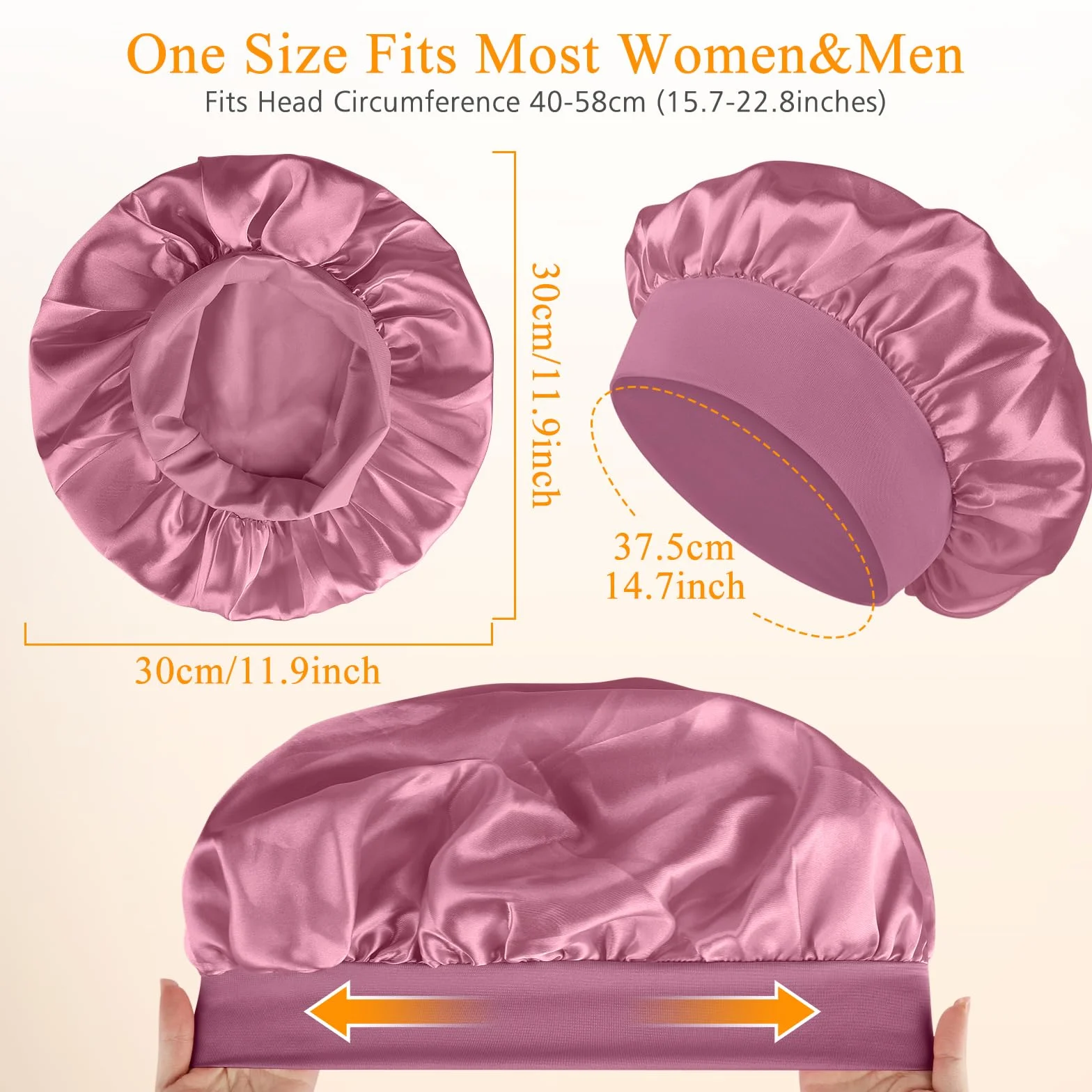 Bonnet Satin Cheveux Nuit Ajustable Élastique Femme Soin Cheveux Bouclés 2 Pièces