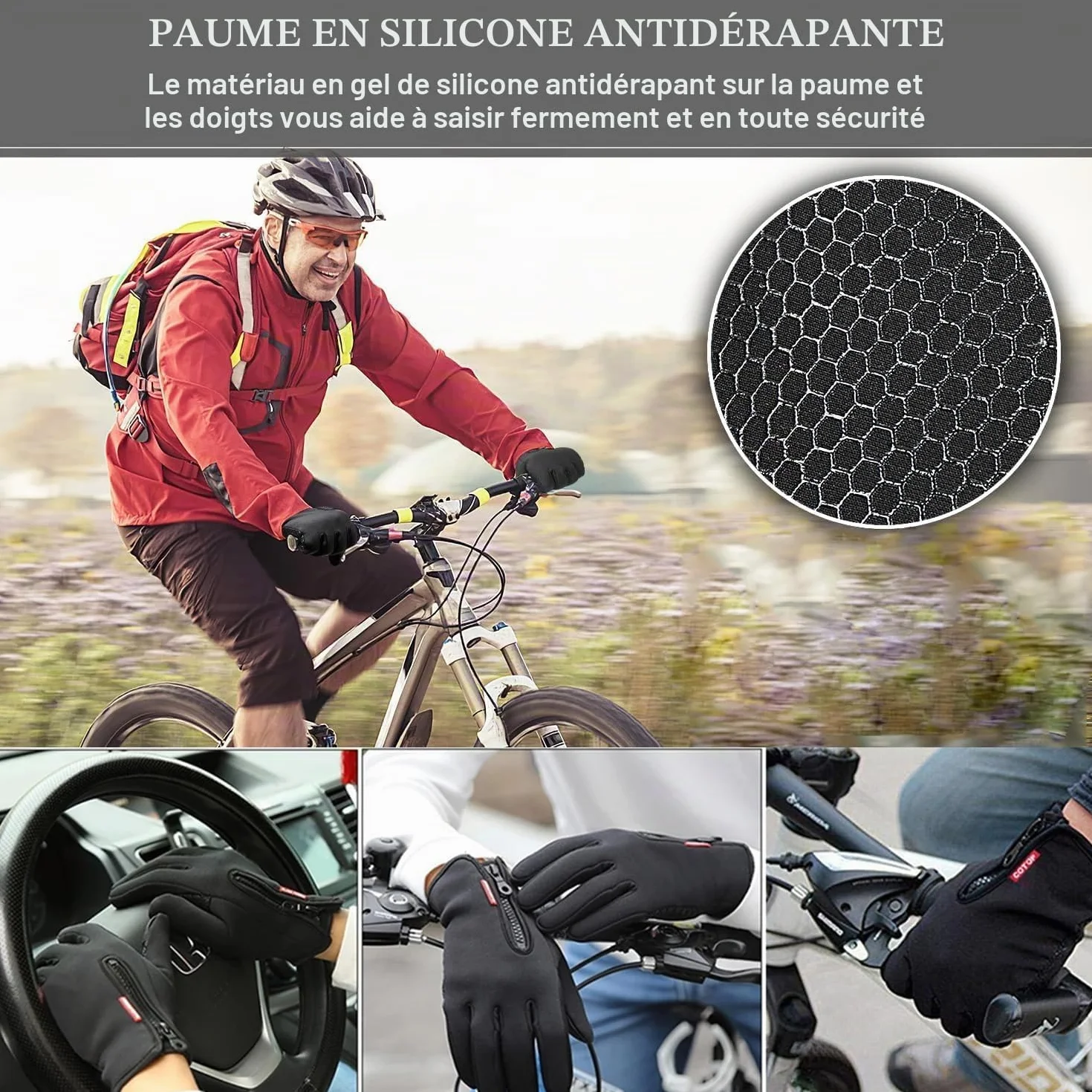 COTOP Gants d'hiver Coupe-Vent Tactile Antidérapants pour Cyclisme Course à Pied Conduite Randonnée