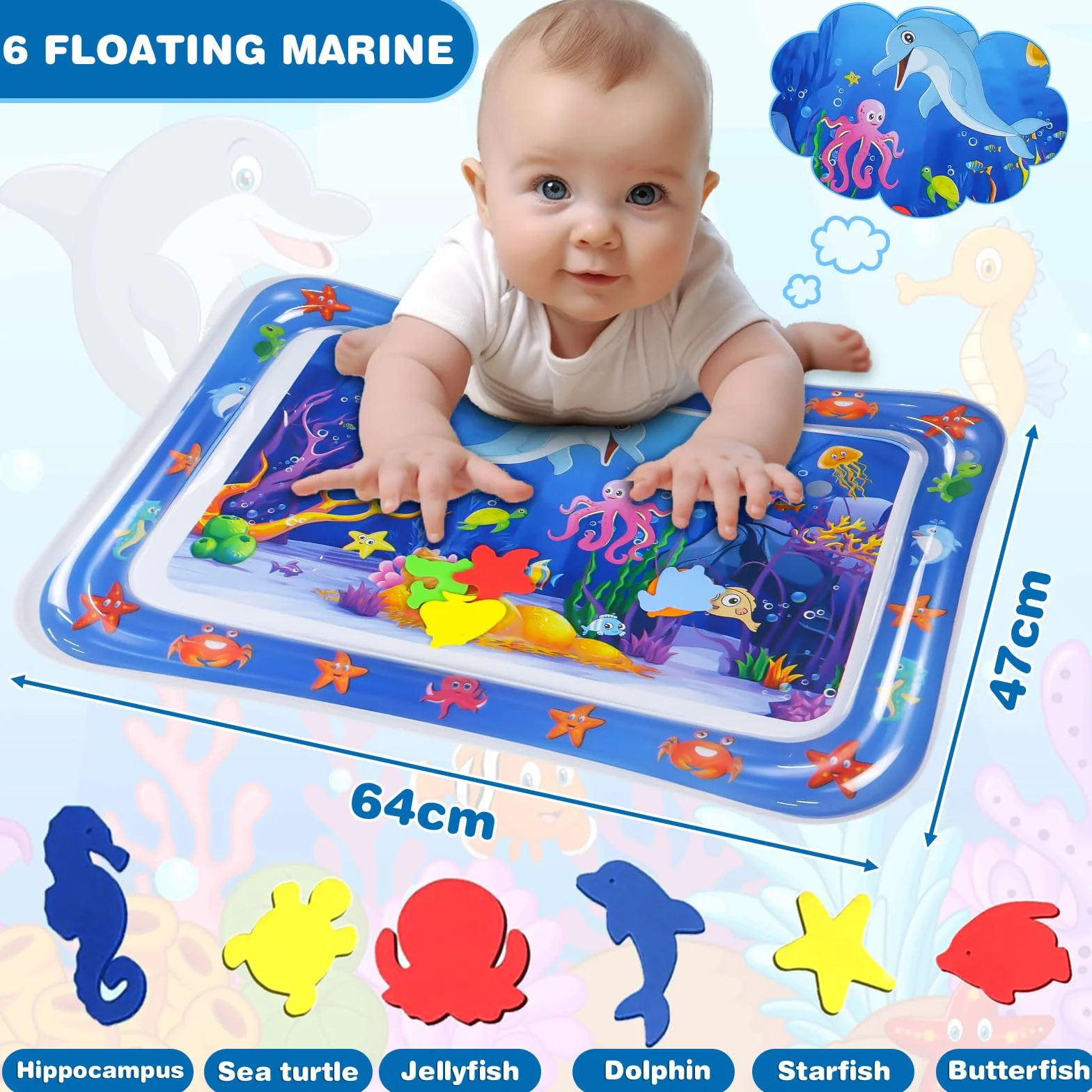 Tapis d'eau Bébé 65 x 50 cm Gonflable Sensoriel Jouet Développement