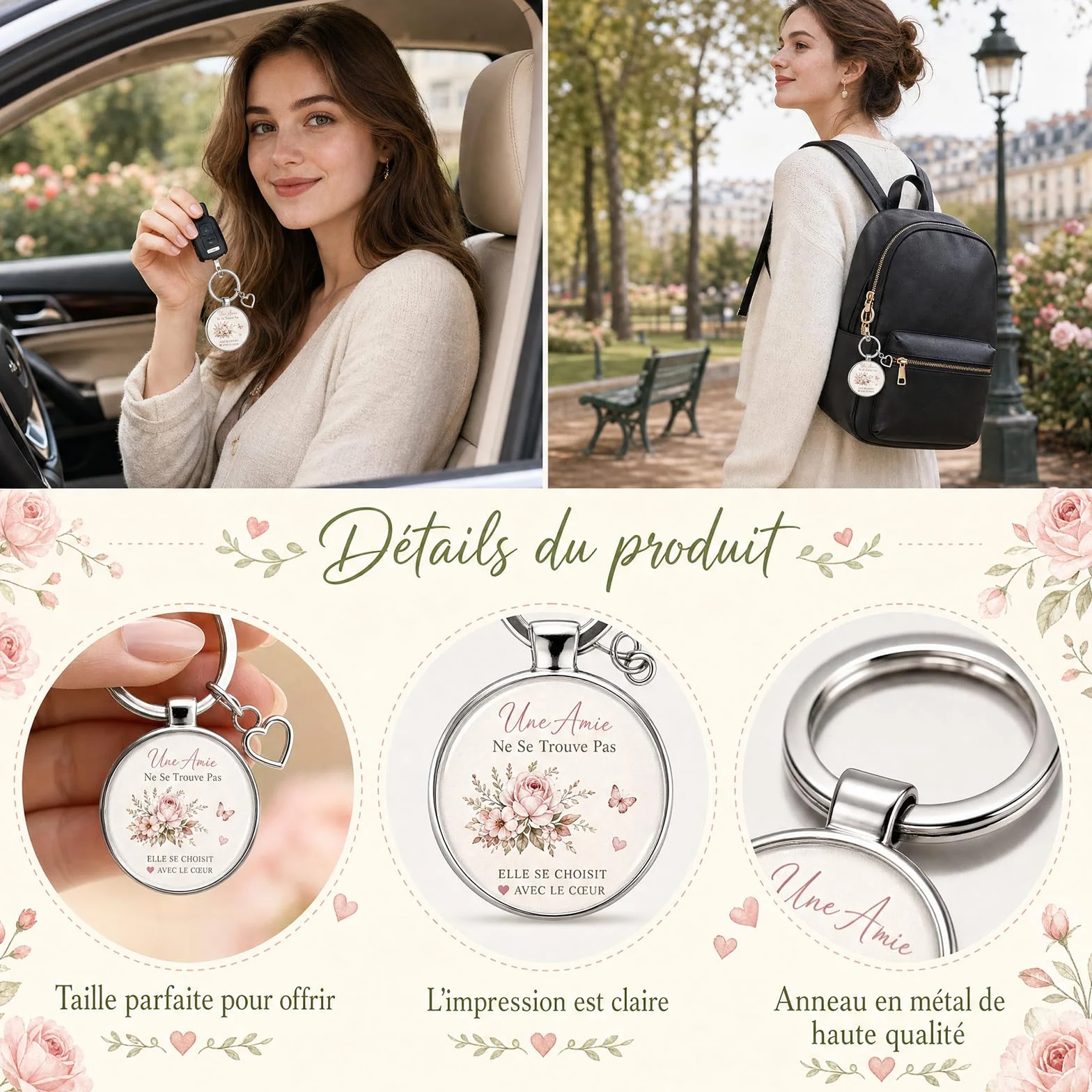 Trousse de Maquillage et Porte Clés 2 Pièces Cadeau Amie Femme Pochette Voyage avec Message Amitié
