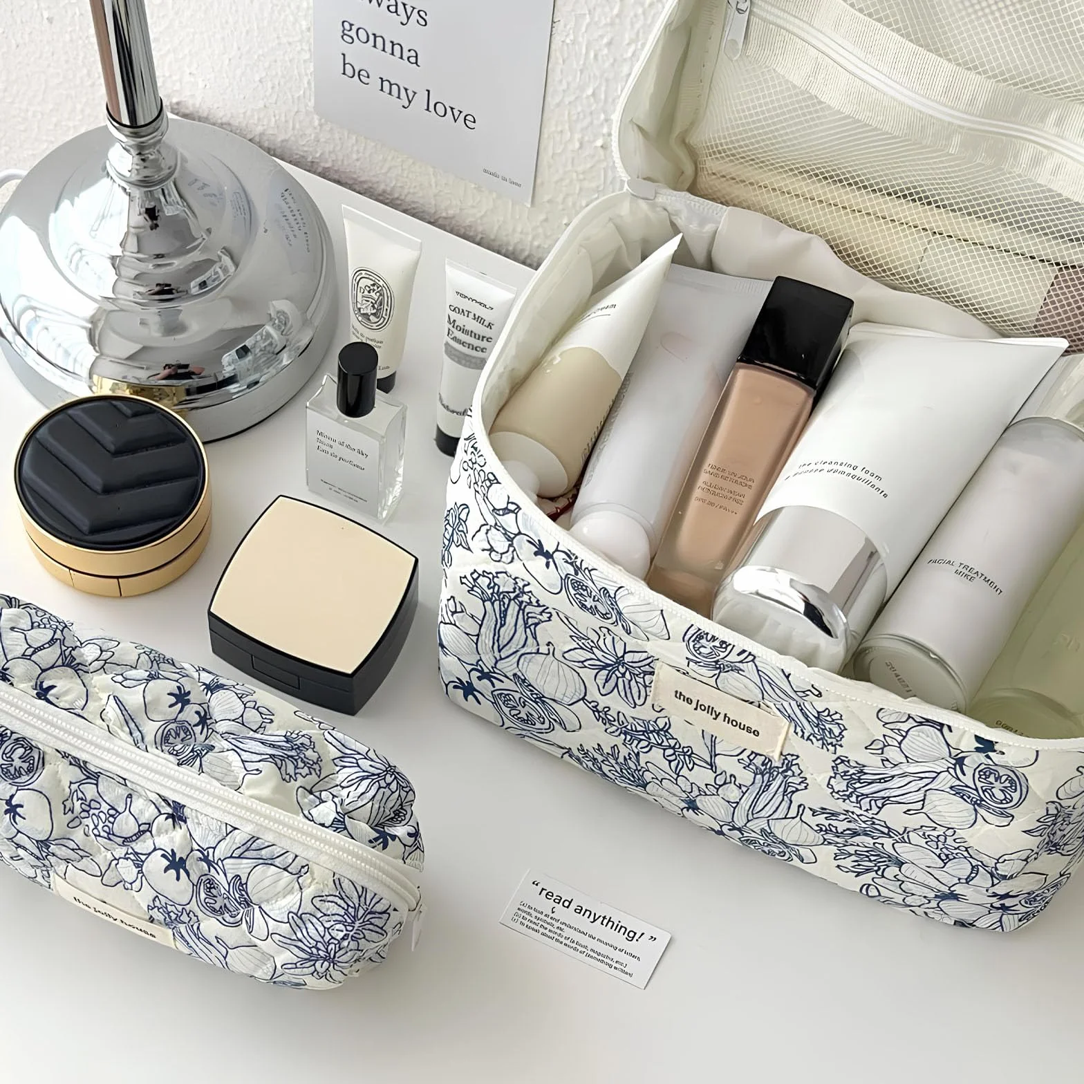 Trousse Maquillage Matelassée Grande Capacité Voyage Motif Floral pour Femme