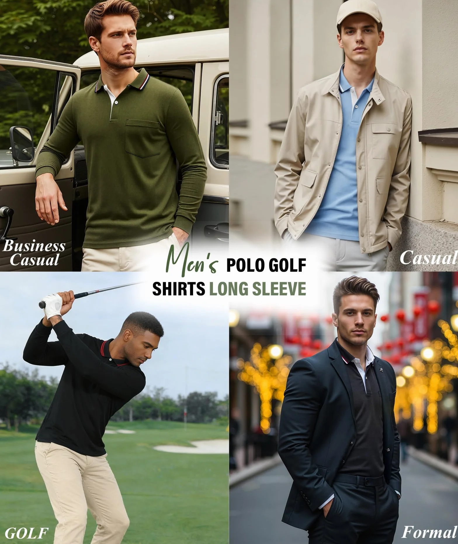 JACKETOWN Polo à Manches Longues Homme Golf Respirant Patte de Boutonnage Travail Chemise Décontractée Coupe Régulière M-3XL