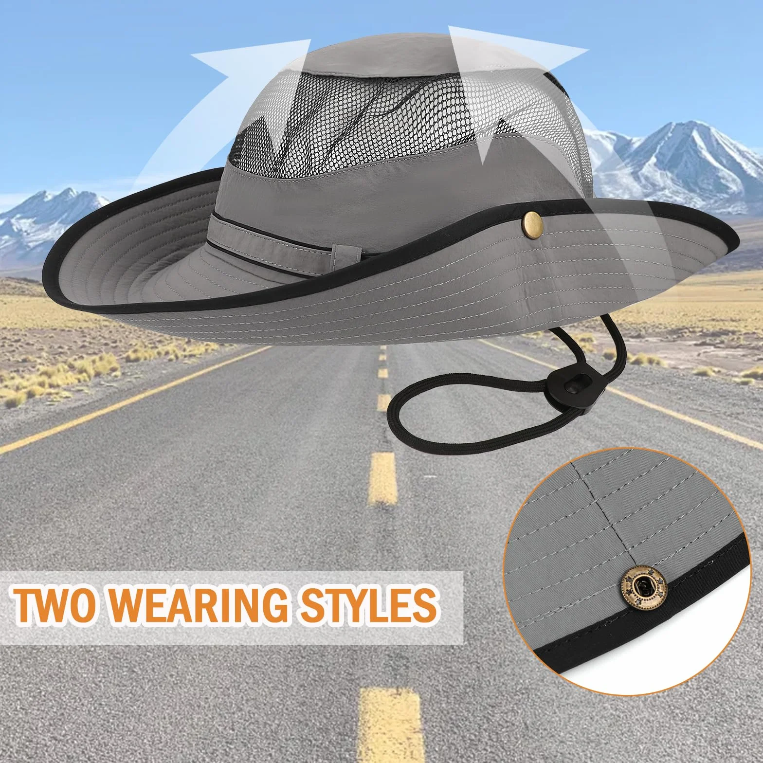 Chapeau de Soleil Pliable Large Bord, Chapeau Pêcheur Léger Respirant pour Femme Homme