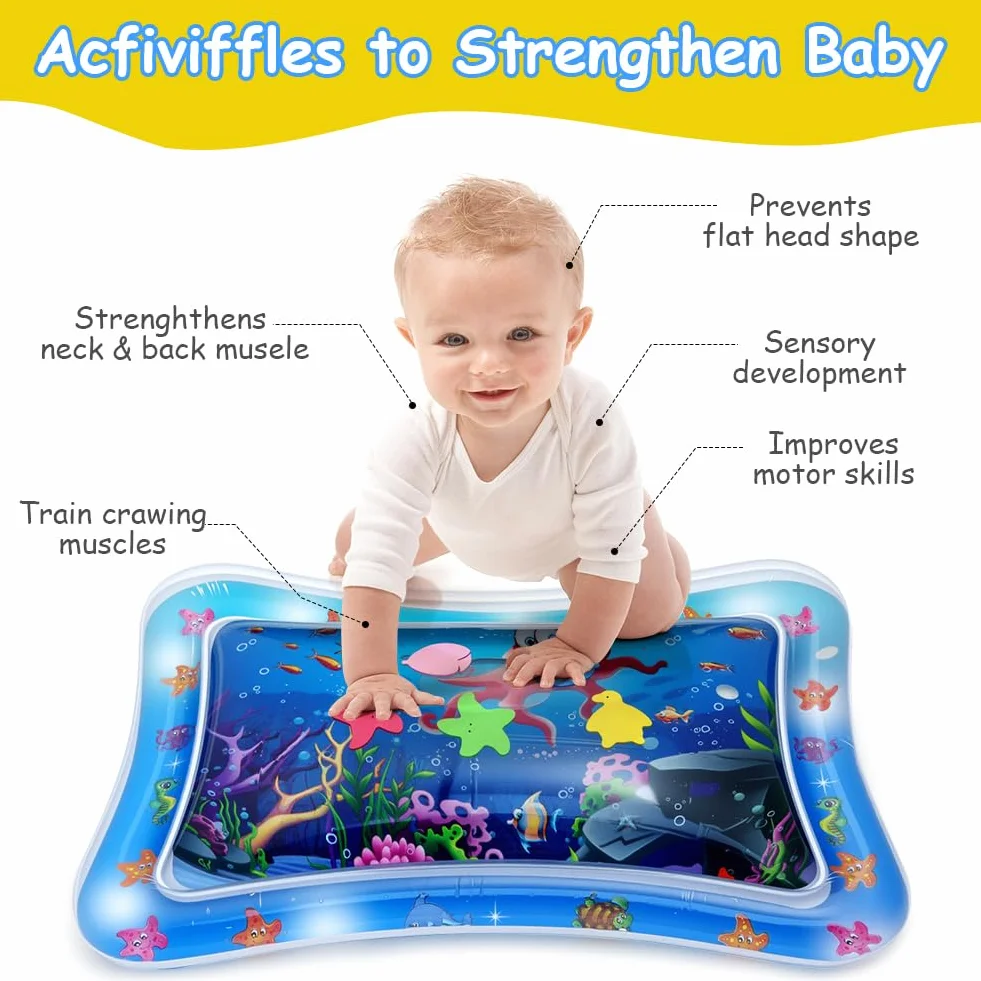 Aolso Gonflable Tummy Time Tapis d'eau Tapis de Jeu Sensoriel Nourrissons Tout-petits 3 6 9 mois