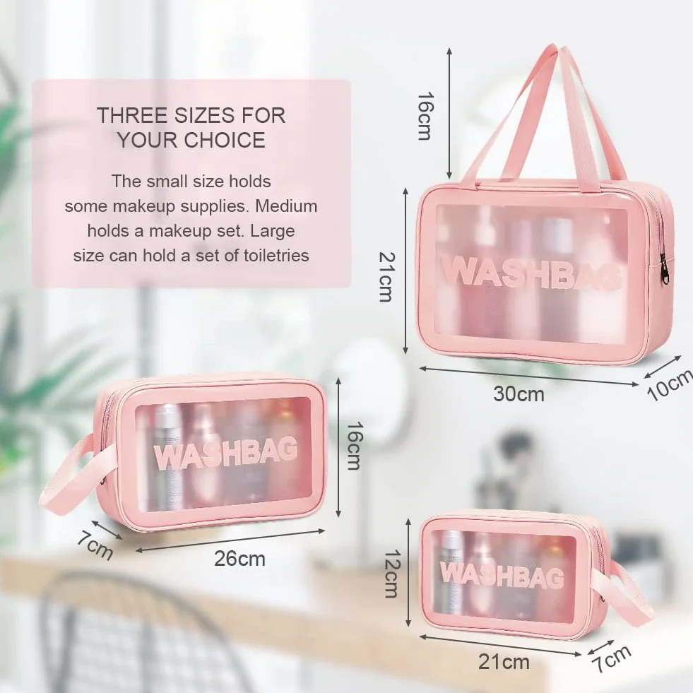 Aucuu Trousse de Toilette Transparente 3PC Set Étanche PVC Imperméable Portable Voyage avec Poignée