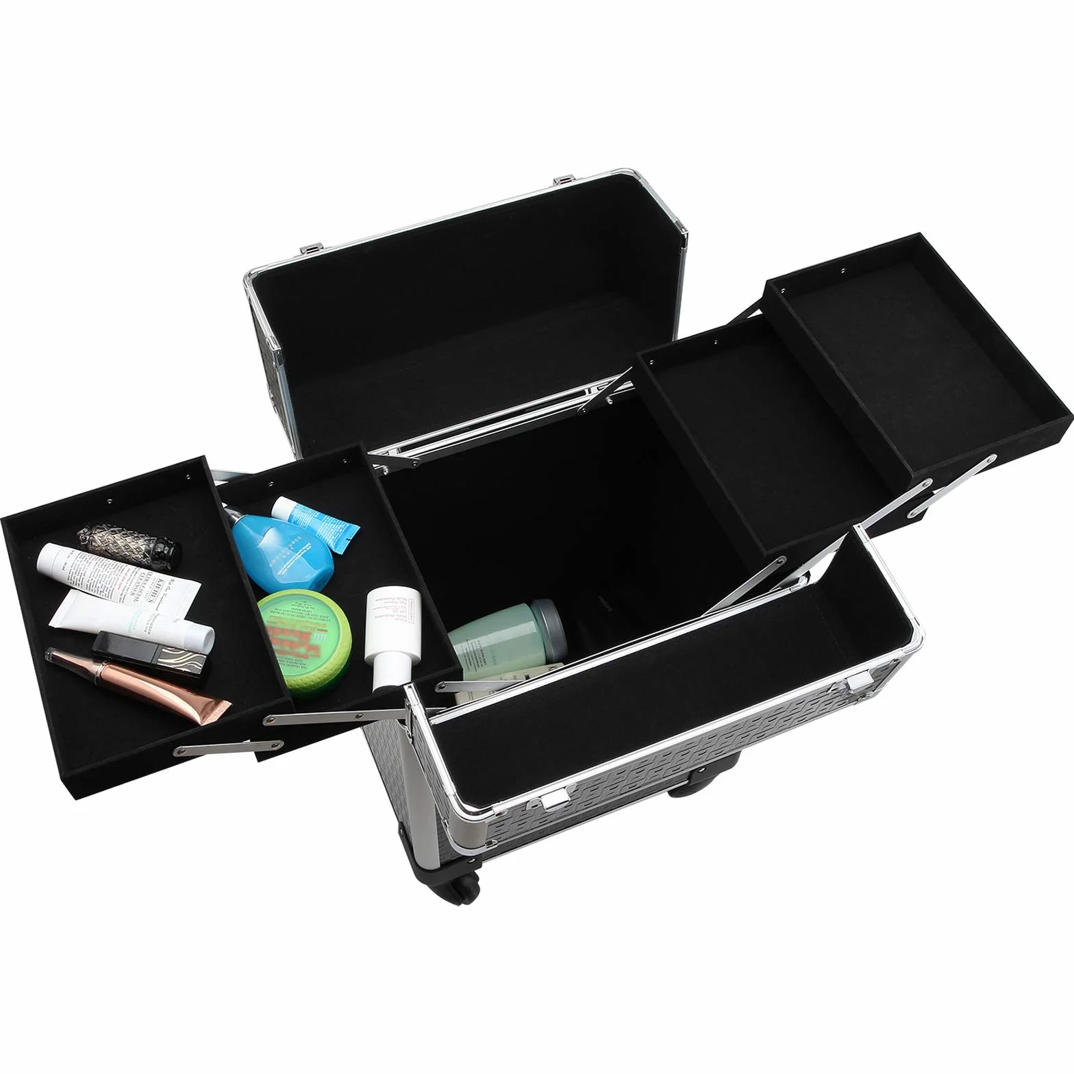 HOMCOM Valise Trolley Maquillage Mallette cosmétique Vanité 34x24x52 cm Aluminium Noir