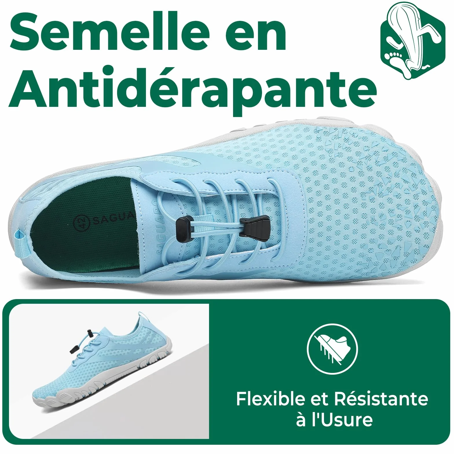 SAGUARO Chaussures Aquatiques Femmes Hommes Séchage Rapide Barefoot Plage GR.36-48