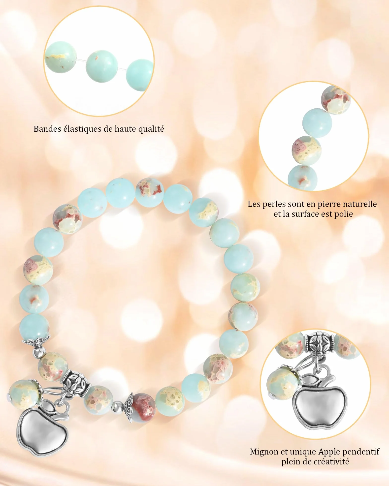 CheersLife Bracelet Pierre Naturelle Femme Cadeau Maitresse d'école Personnalisé