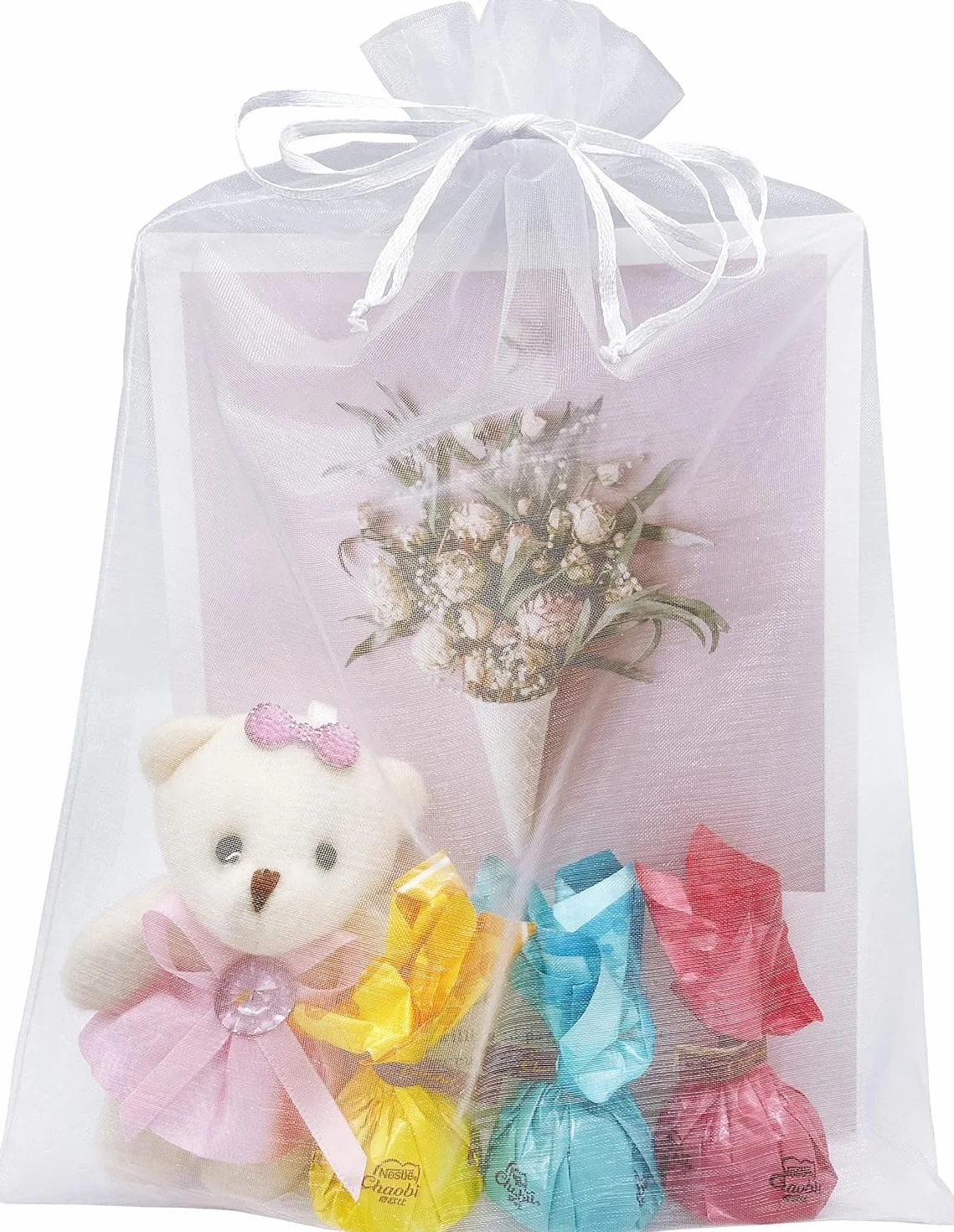 Sacs Cadeau en Organza 20 x 30 cm Blanc, Pochette Bijoux 50 Pièces