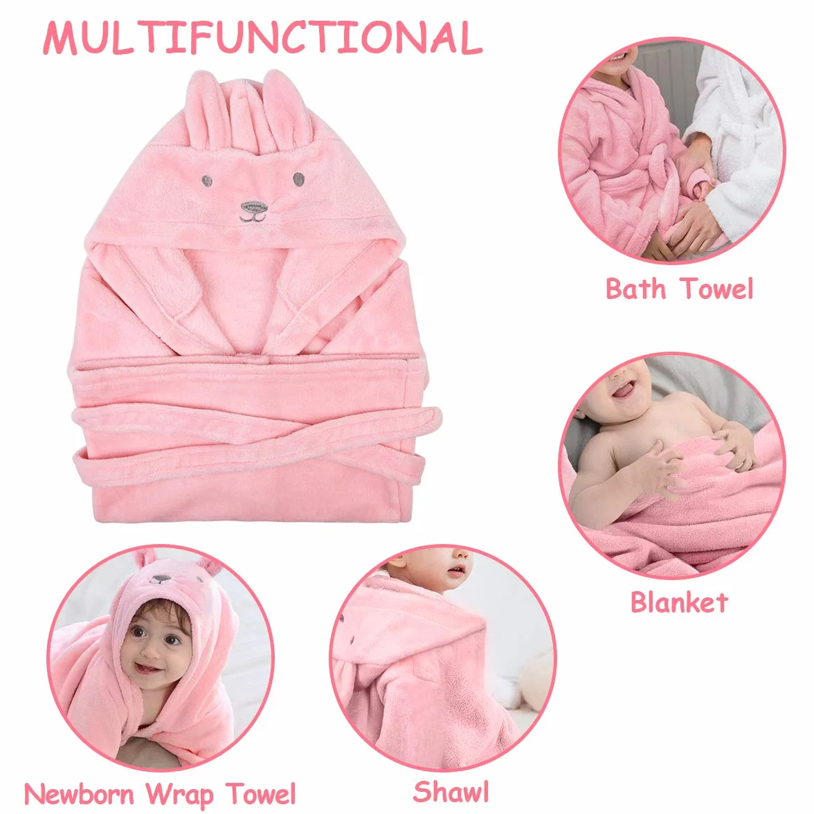 Peignoir de Bain Enfant Peluche Bébé Garçon Fille Capuche Animal Doux Chaud Polaire Robe de Chambre 0-3 Ans