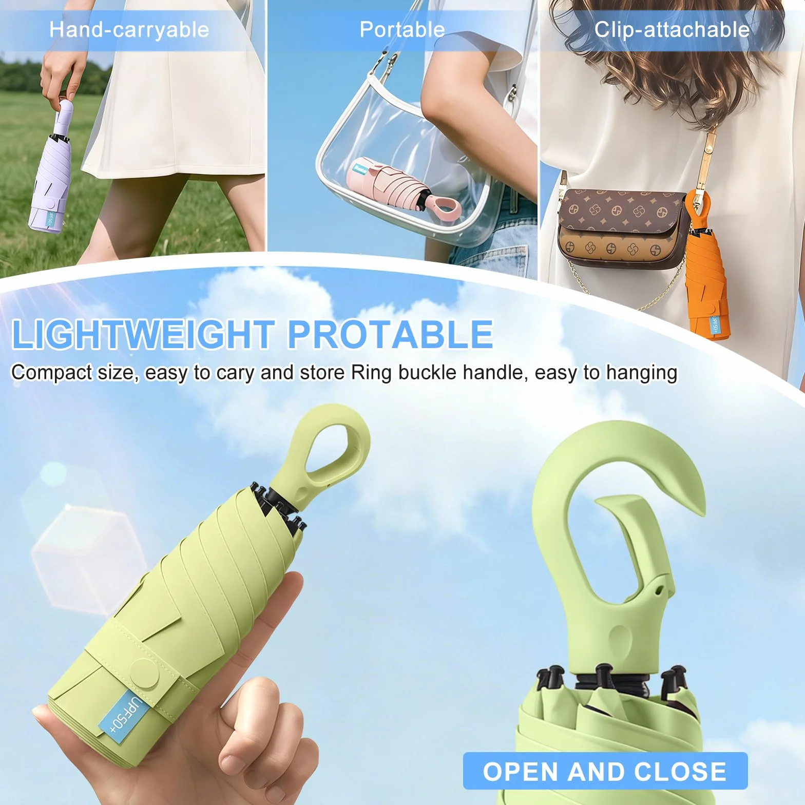 HCQC Parapluie Pliable Mini Anti-UV Compact Léger Voyage Homme Femme Protection Soleil Pluie Kapsel-Etui