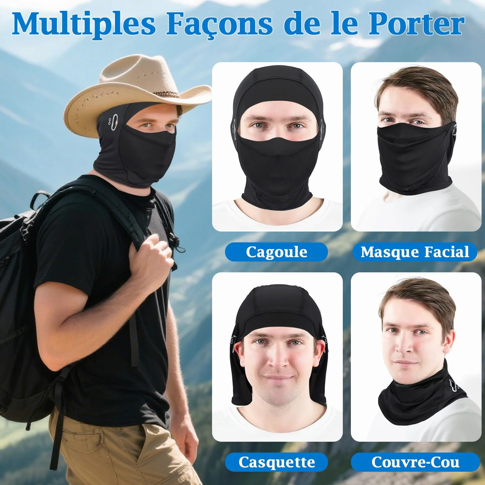 Kiiwah Cagoule Moto Respirant Hommes Femmes Protection UV Balaclava Masque Cyclisme Taille Unique Vélo Plein Air