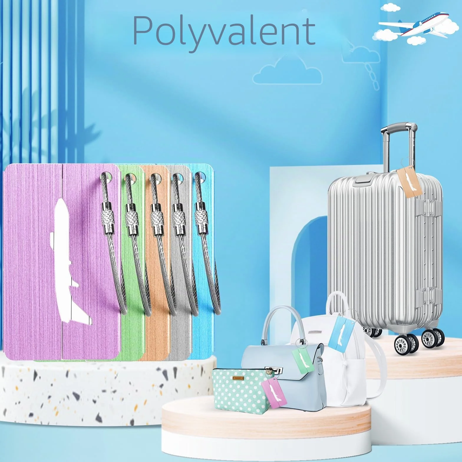Alyvisun Etiquette Valise Métal 5 Pièces avec Carte Informations 7,5x4,5 cm