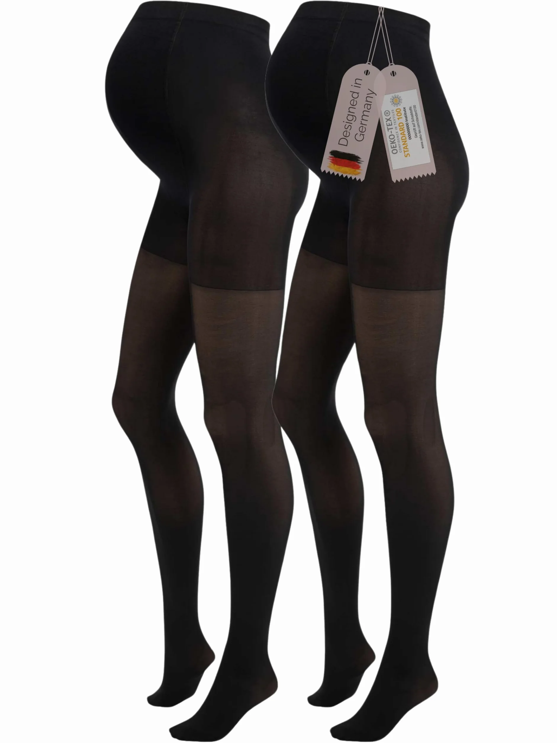 Herzmutter Collant de Maternité 50DEN - Collants de Grossesse semi-opaques - Mat-Beige-Noir - Certifié Oeko-Tex 100 - Lot de 1 & 2-1800
