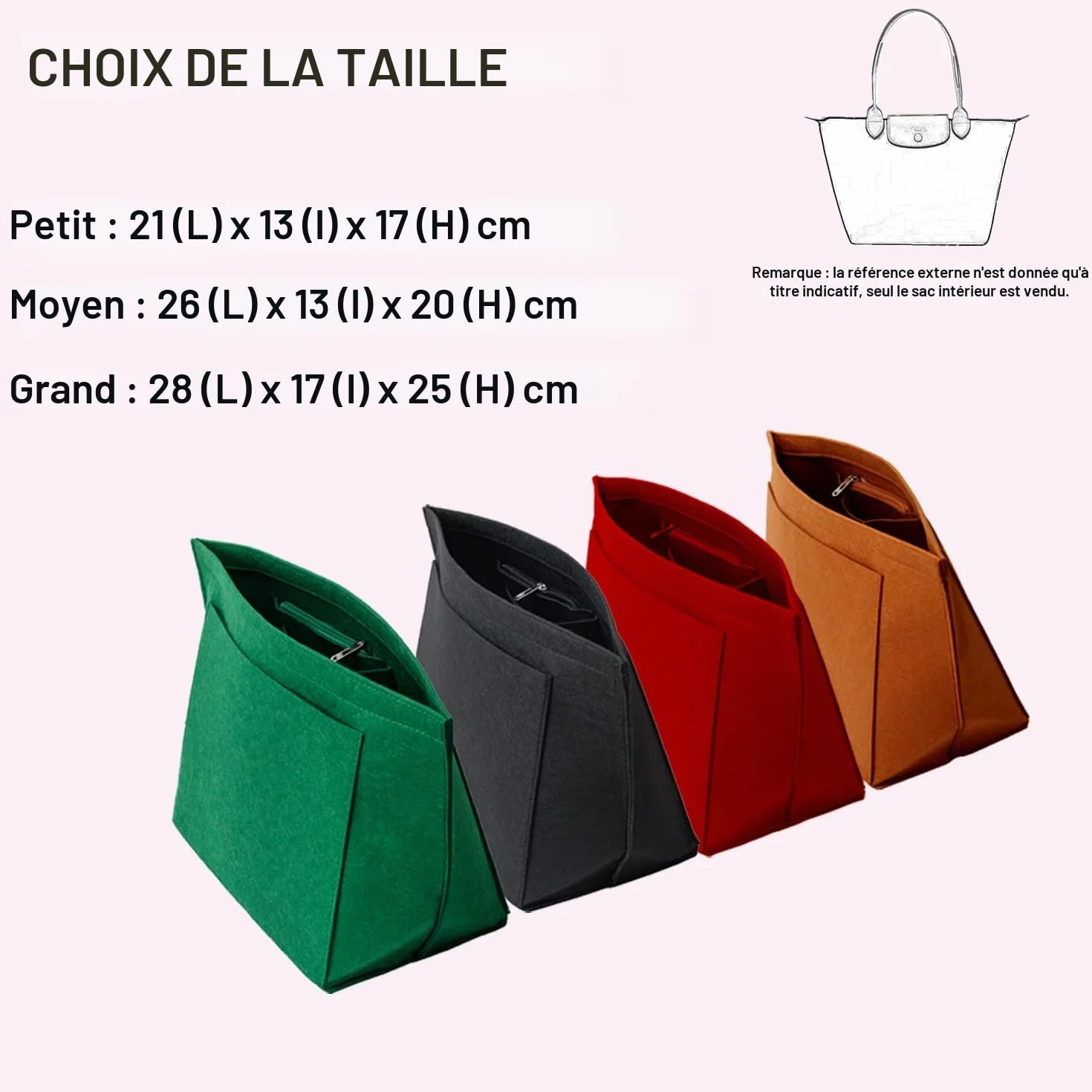 Organiseur de sac à main en feutre pliable Longchamp Beige Large