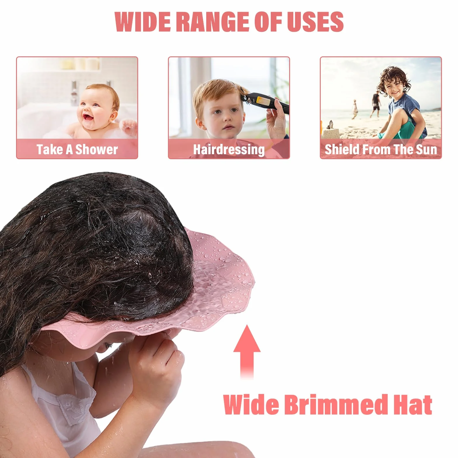 Visière Bain Silicone Réglable Trois en un Protection Yeux Oreilles Enfant Rose
