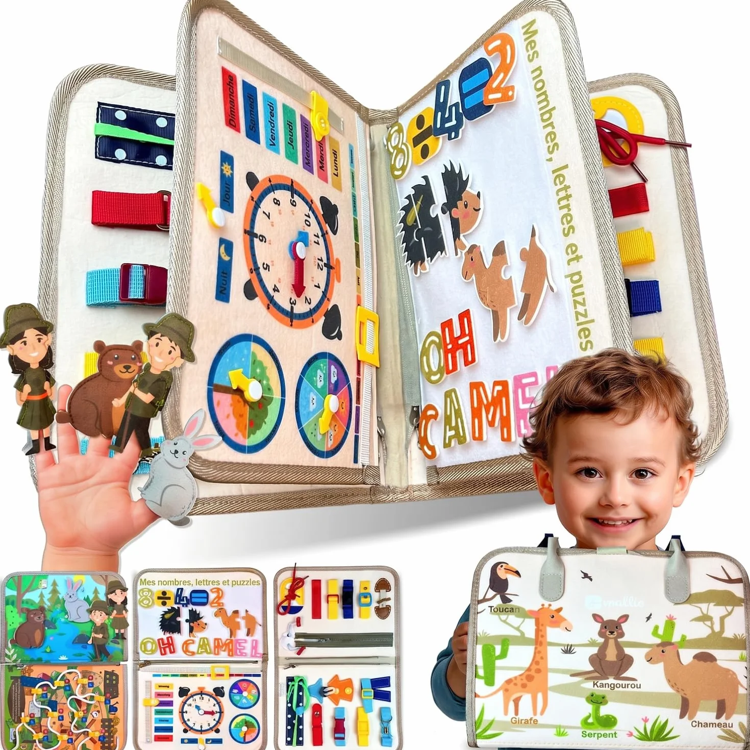 Mallie Montessori Busy Board en Français pour 1 2 3 Ans avec Jeu de Rôle & Marionnettes