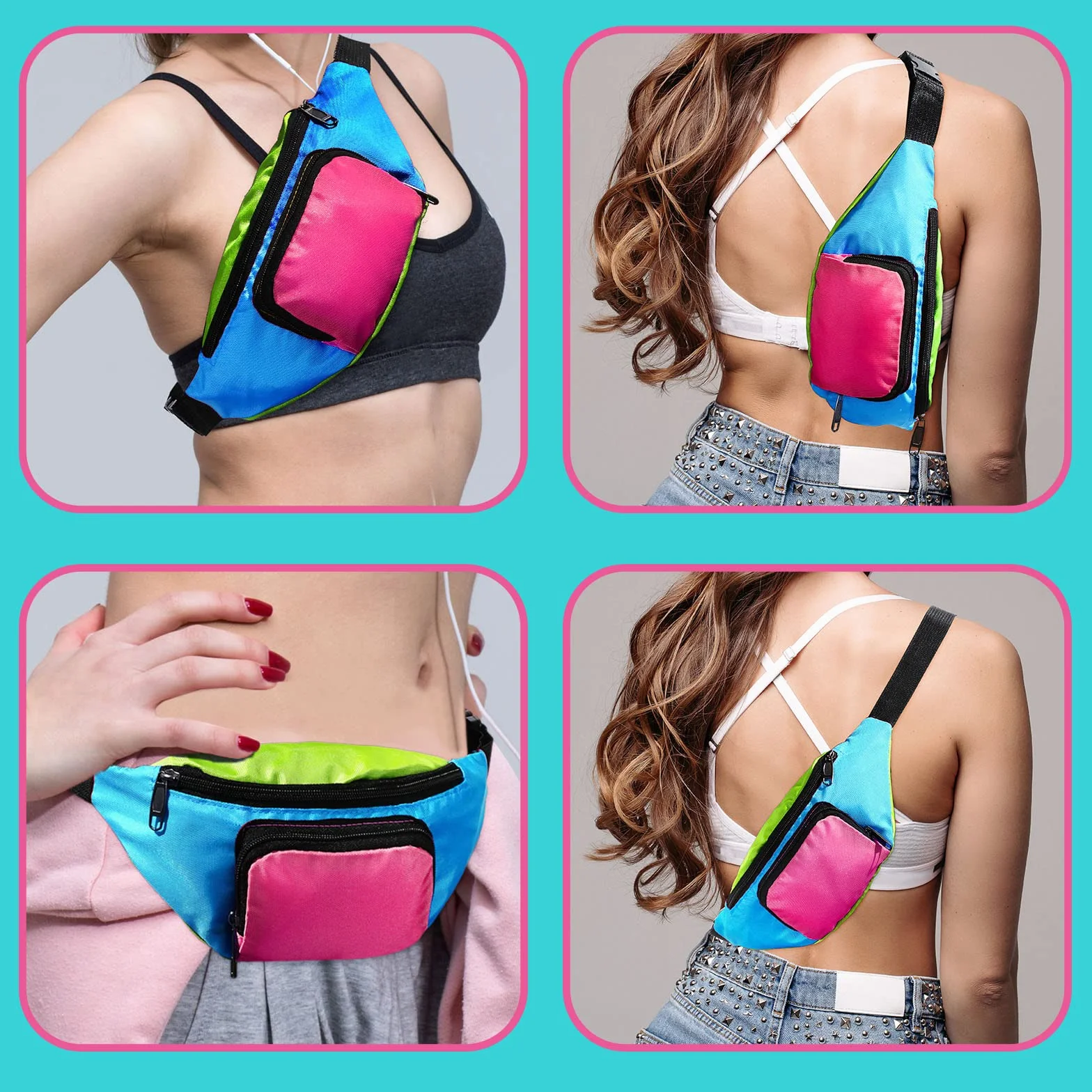 Sac Banane rétro années 80 2 poches mains libres femme homme enfant