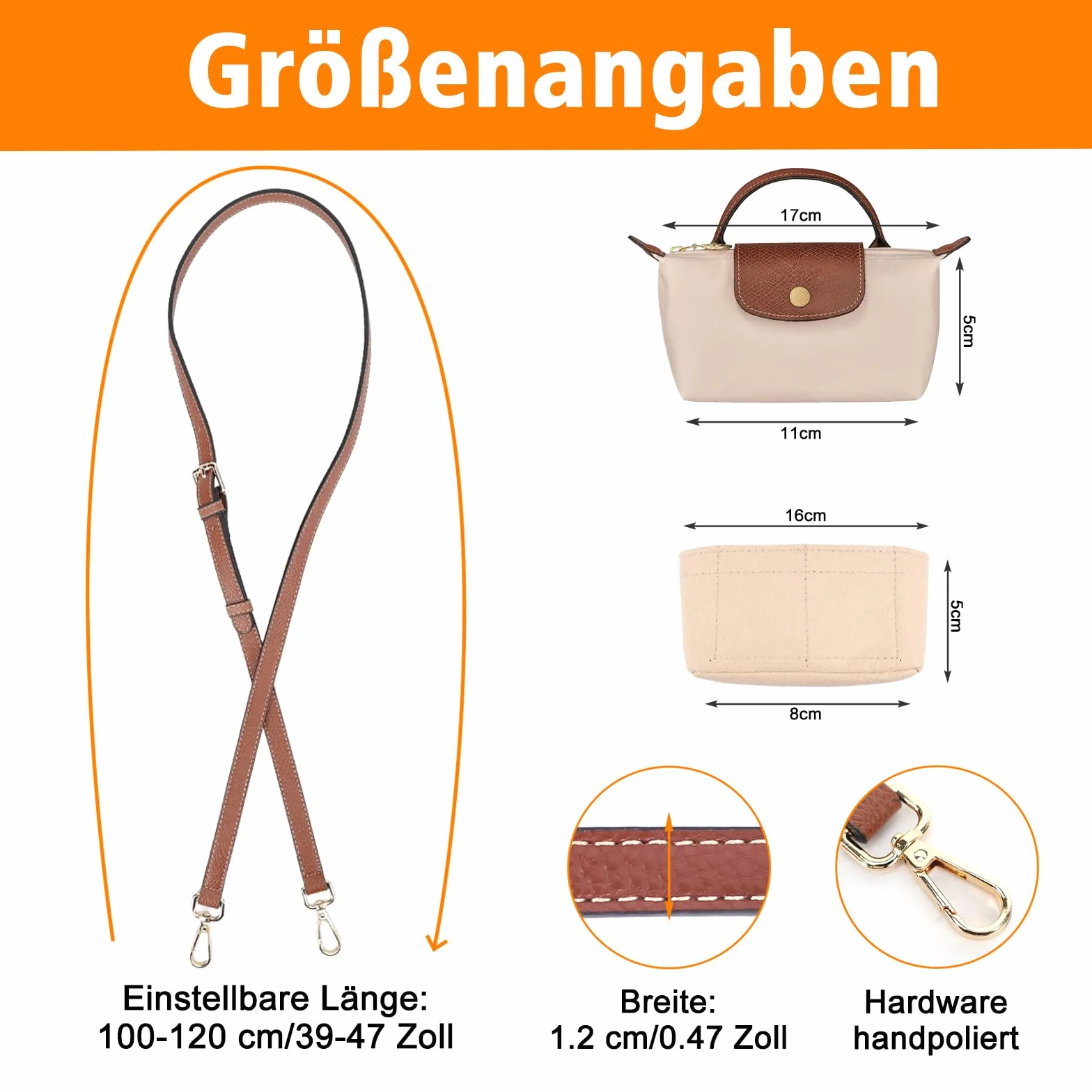 Lot de 2 Bandoulière pour Sac Longchamp, Organiseur de Sac à Main en Feutre, Sangle Réglable