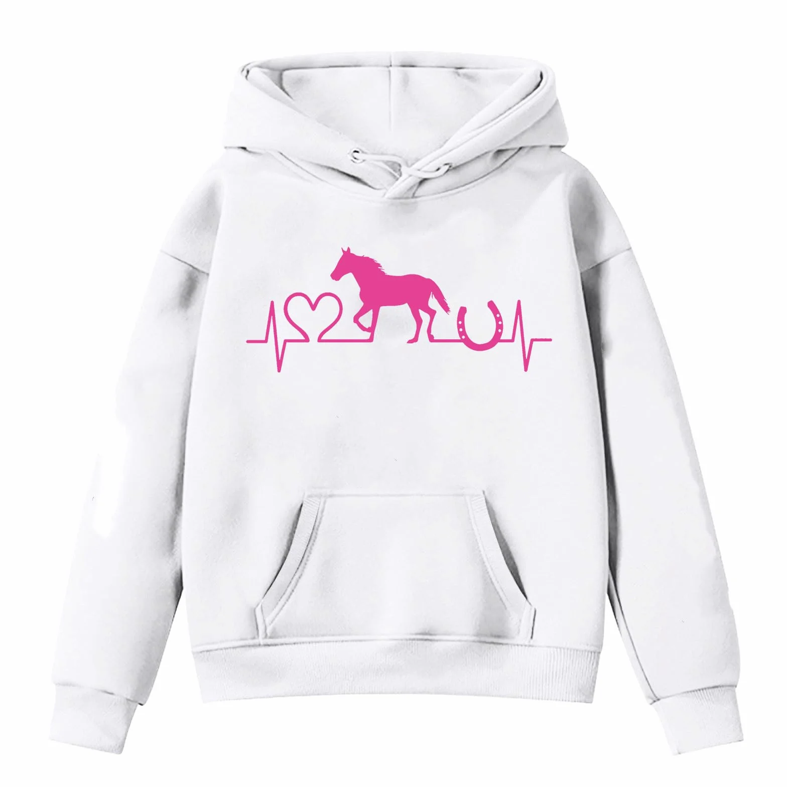Sweat à capuche à manches longues imprimé chevaux enfant fille