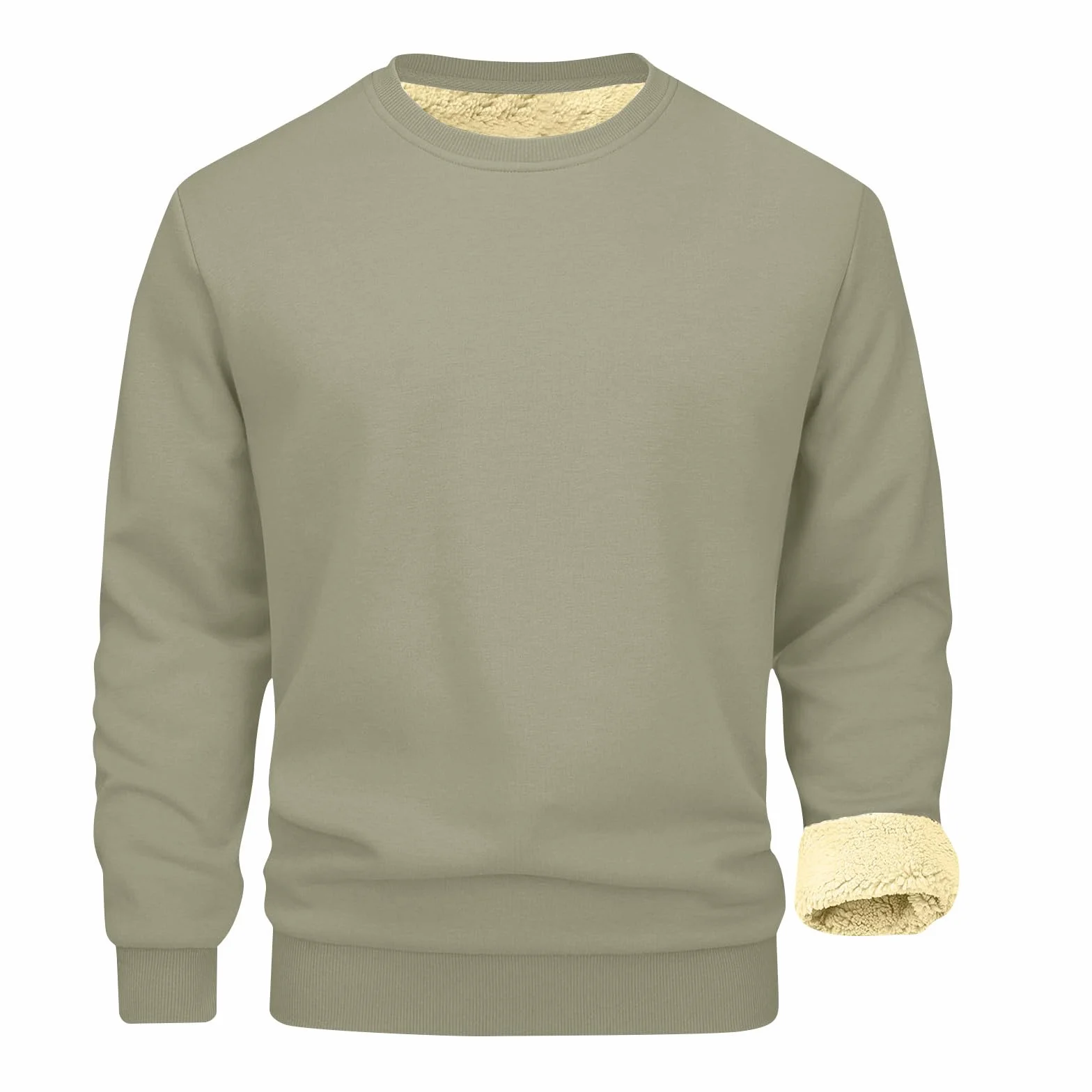 Sweatshirt Polaire Homme Sans Capuche Col Rond Manches Longues Slim Pull Sherpa Grande Taille Chaud Couleur Unie
