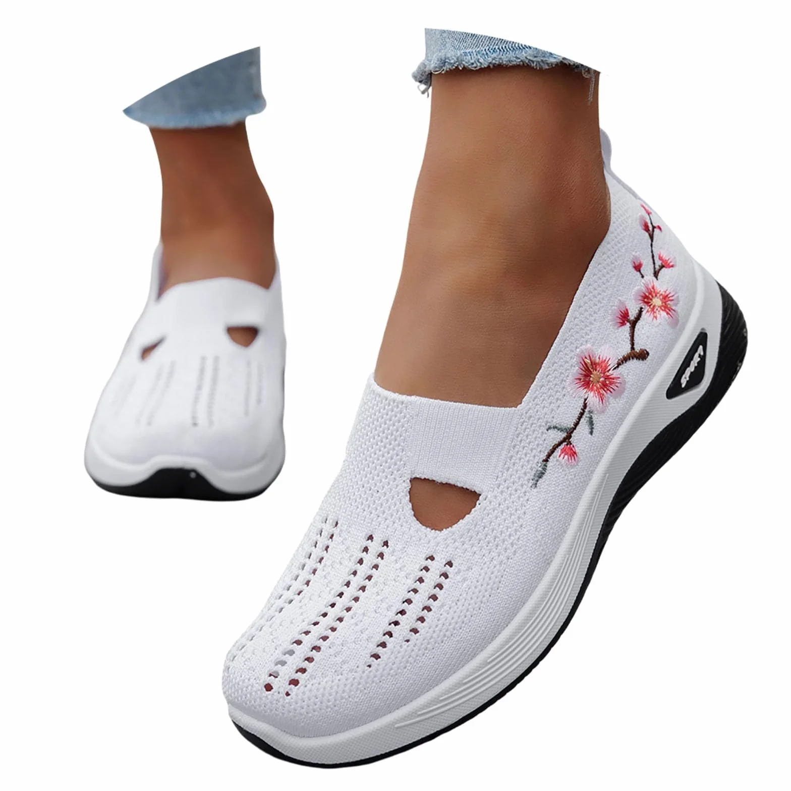 Chaussure Orthopédique Femme Broderie Larges Confort Basket Chaussures de Marche Plateforme Légères Amortissement Accru