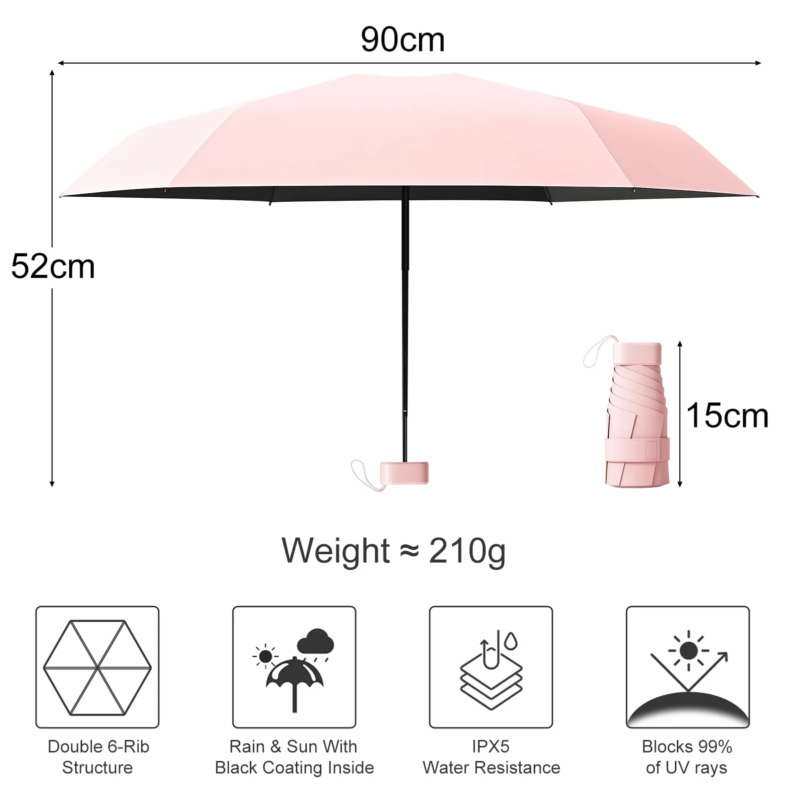 Parapluie Pliable Mini Anti-UV Compact Léger Voyage Homme Femme