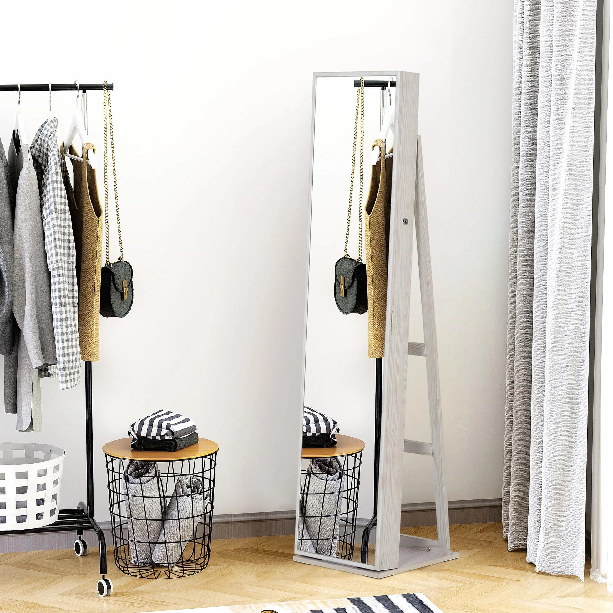 HOMCOM Armoire à Bijoux avec Miroir sur Pied LED Blanc 38x38x157 cm
