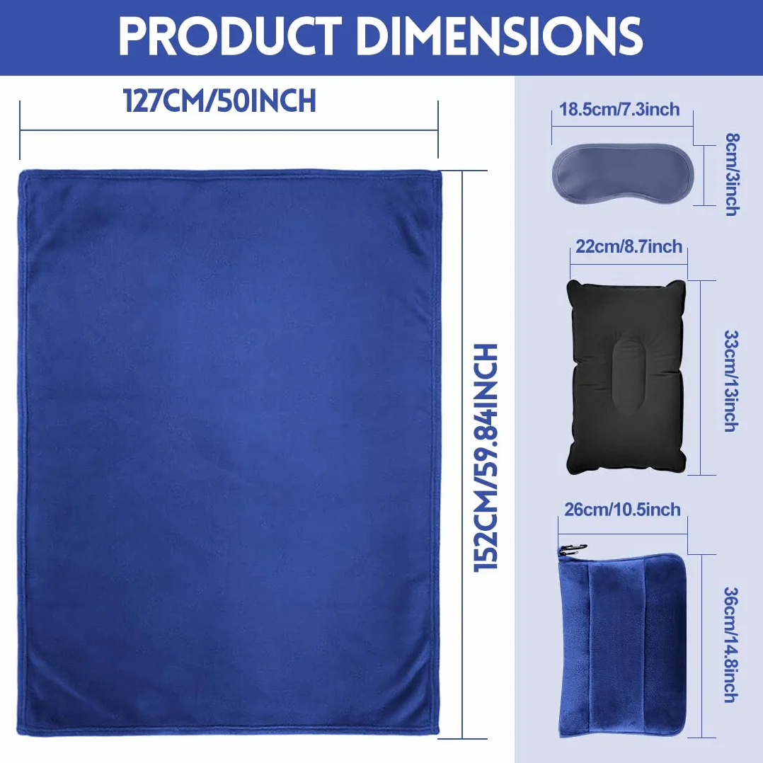 Couverture de voyage 3 en 1 ultra légère et chaude pour avion et voiture avec coussin gonflable et accessoires