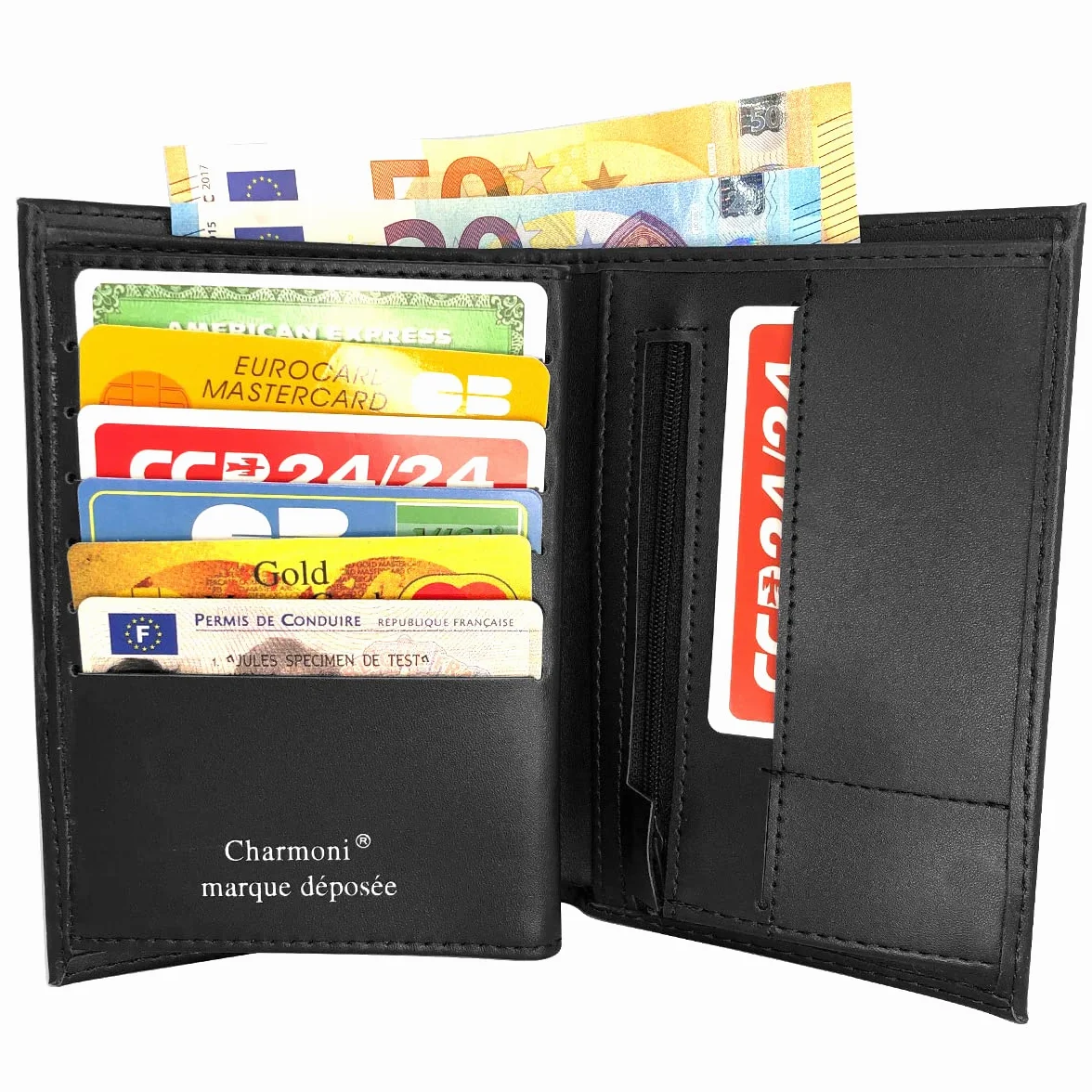 Charmoni Grande Portefeuille Homme Cuir synthétique Noir 11x15 cm