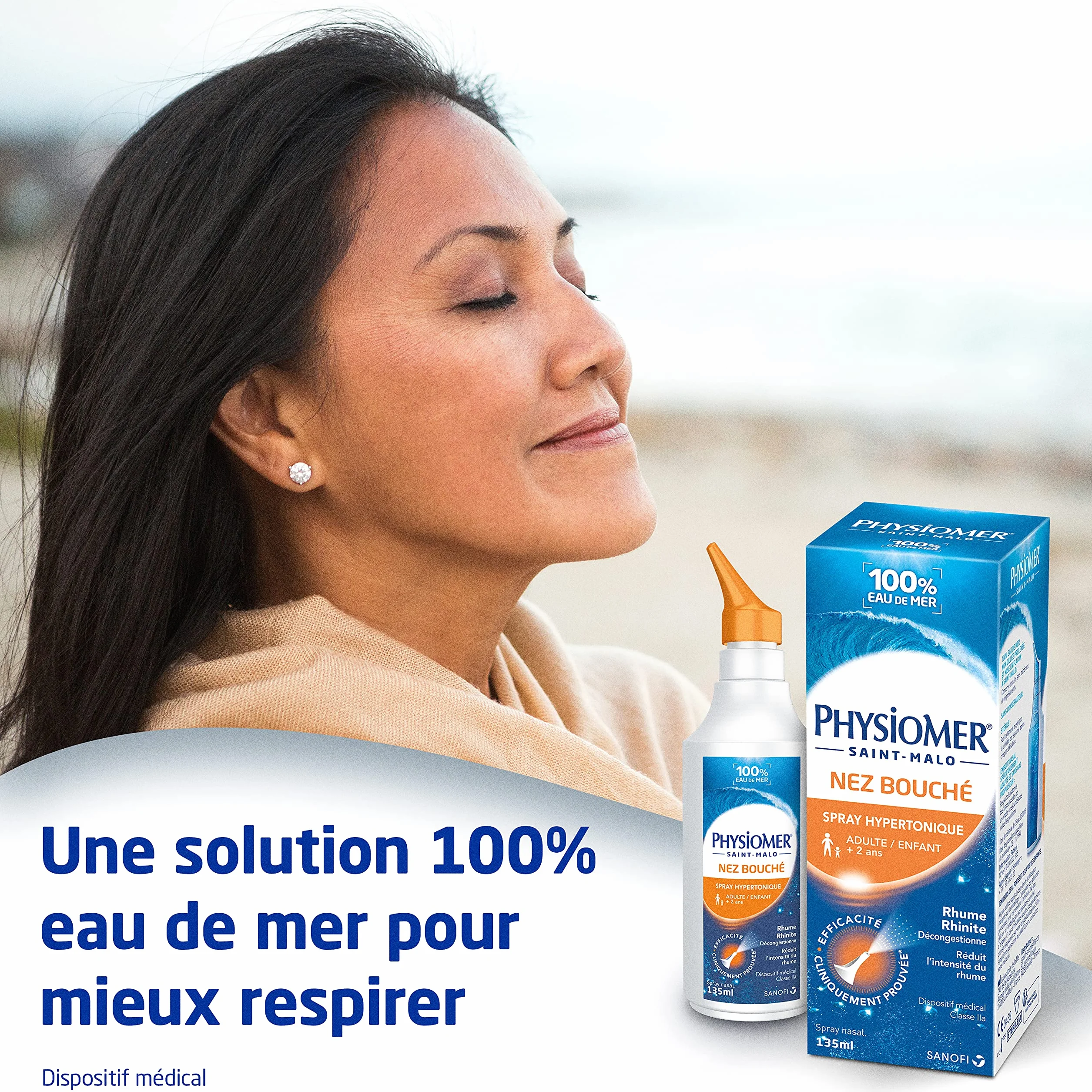 Physiomer Spray Hypertonique 135 mL - Spray nasal eau de mer décongestionnant pour nez bouché, rhume dès 2 ans