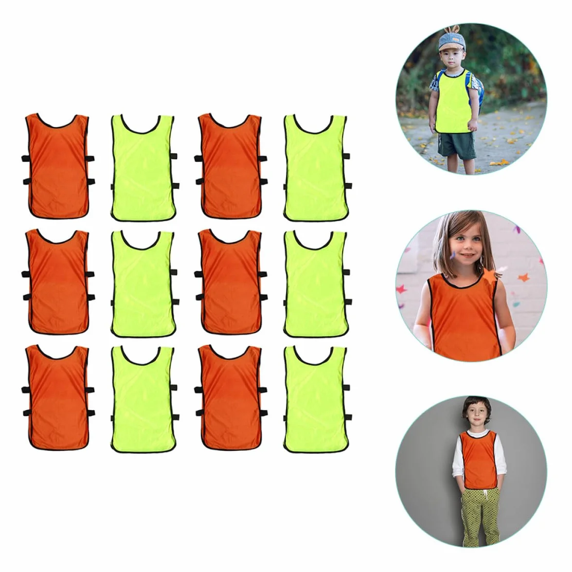 Lot de 12 Chasubles d'Entraînement Orange et Vert Fluo, Gilets de Sport Respirants pour Football, Basketball et Plein Air