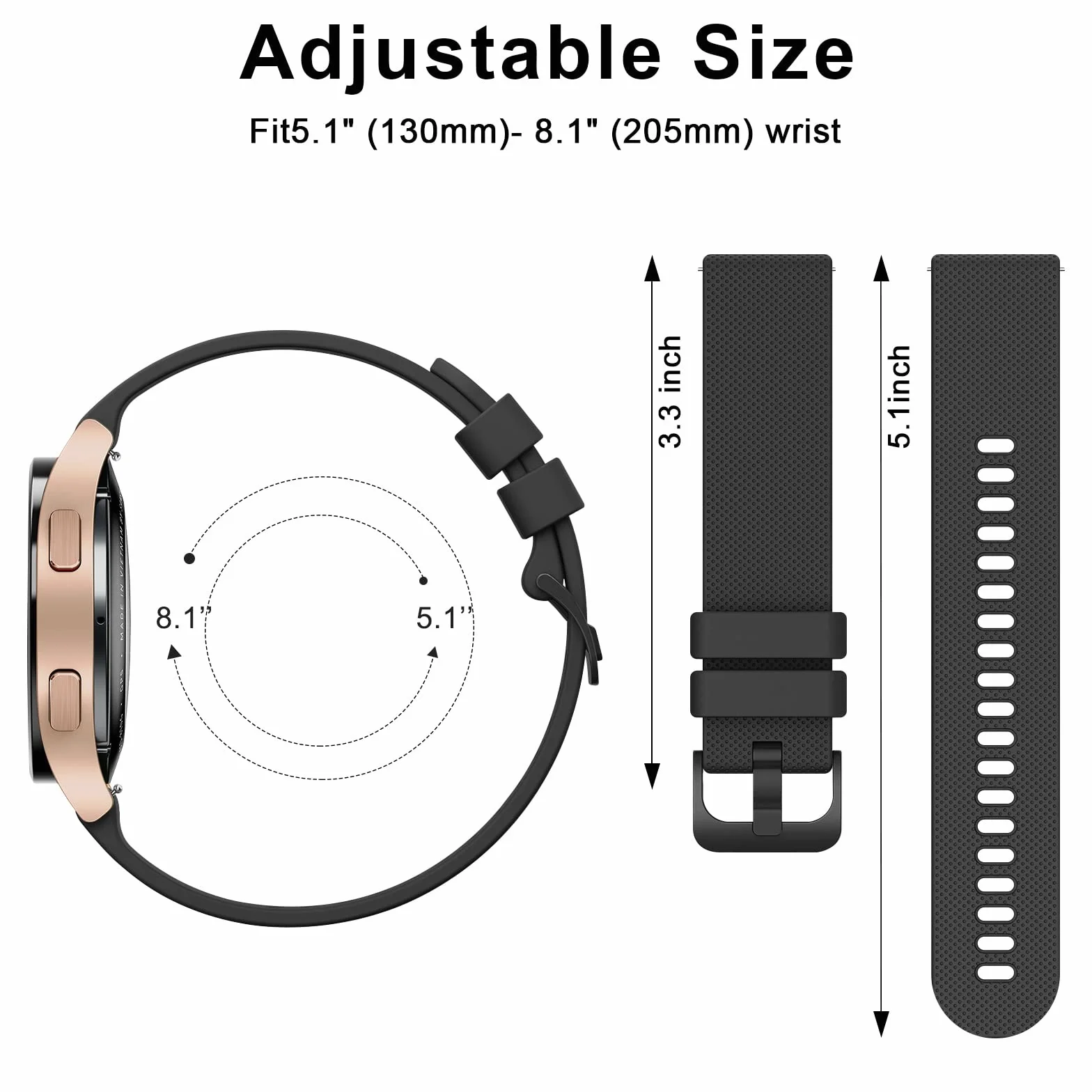 Bracelet de Montre en Silicone 22mm Wanme, Souple Remplacement Dégagement Rapide Boucle Même Couleur Noir