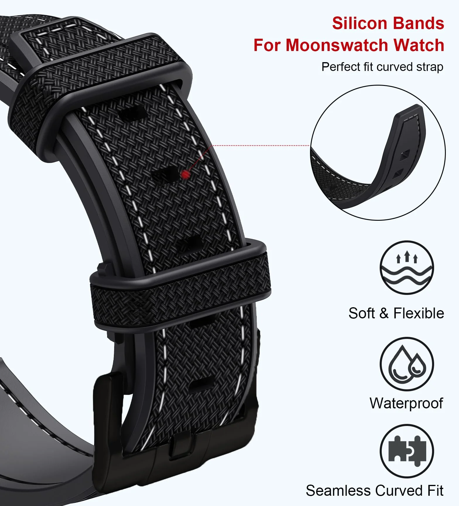 Bracelet de rechange incurvé en silicone compatible Omega X Swatch 20 mm Moonswatch Speedmaster