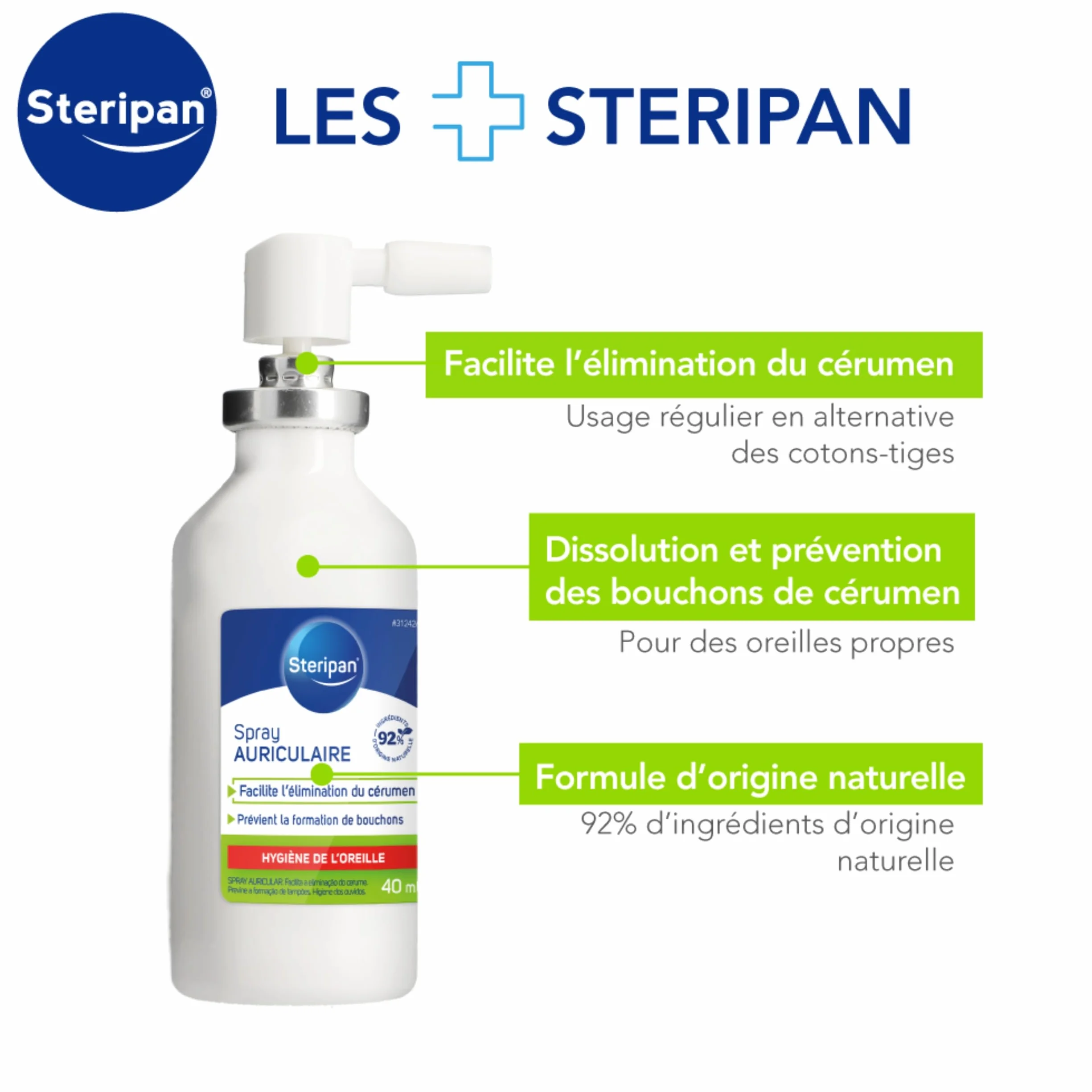 Spray Auriculaire Steripan - Élimination du Cérumen 92% Ingrédients Naturels - Prévient les Bouchons