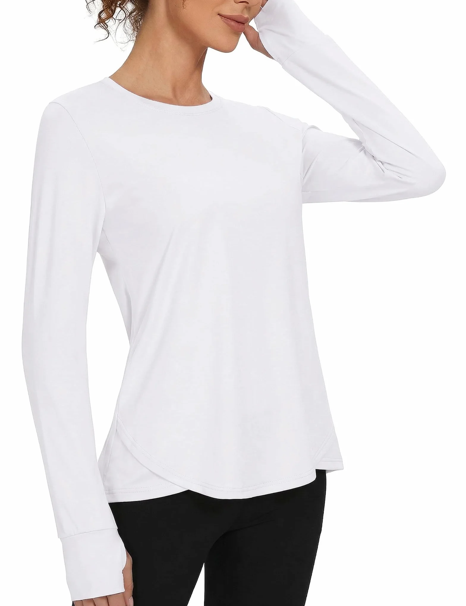 Tee Shirt Sport Femme à Manches Longues Col Rond Yoga Running Fitness