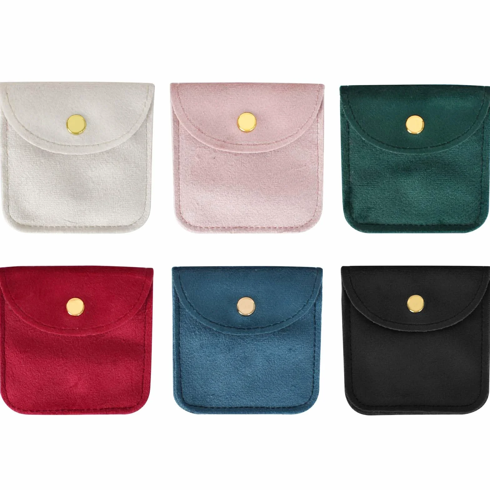Pochettes à Bijoux en Velours 8x8cm avec Bouton-Pression, Sacs Cadeaux Carrés - 6 Couleurs