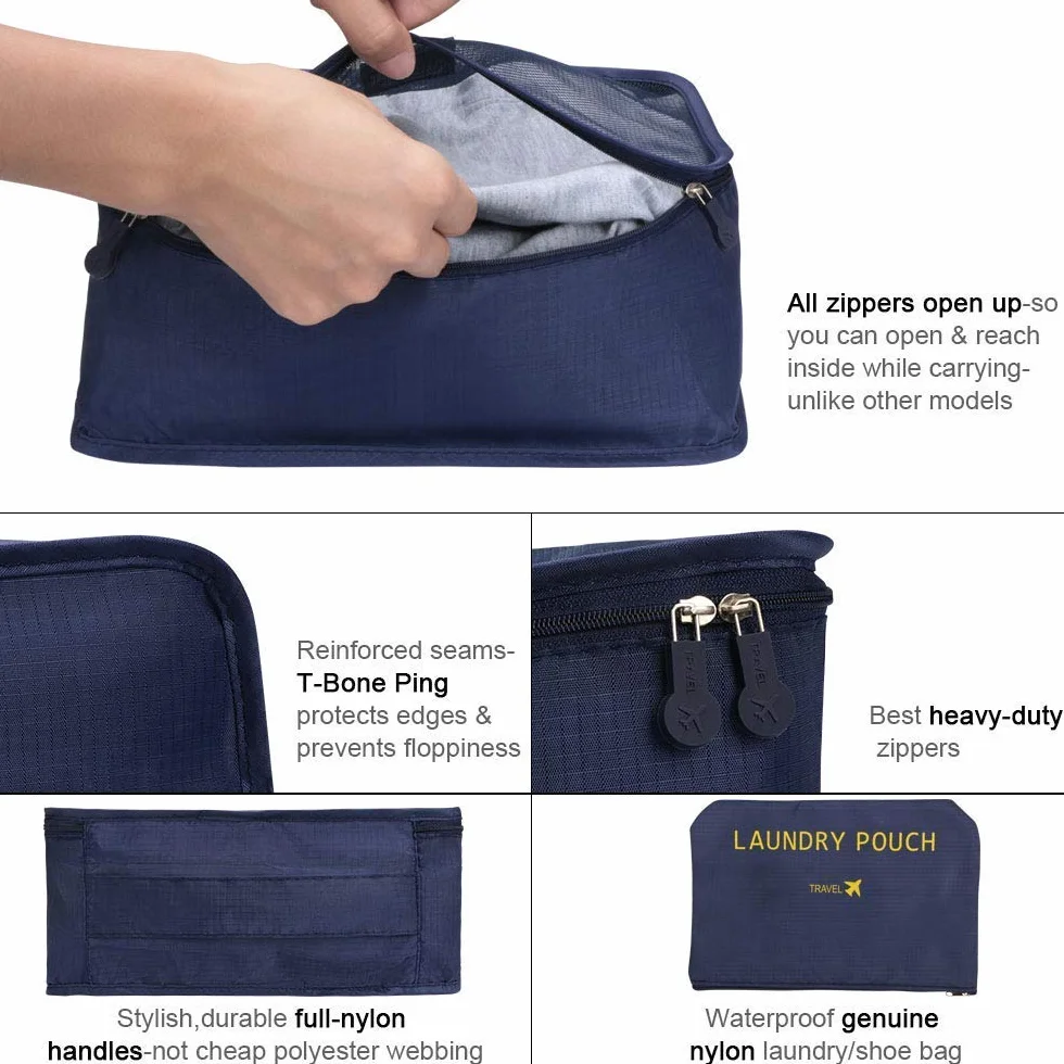 Vicloon Lot de 8 Organiseurs de Bagage Sacs de Voyage Cubes Étanches Différentes Tailles Bleu foncé