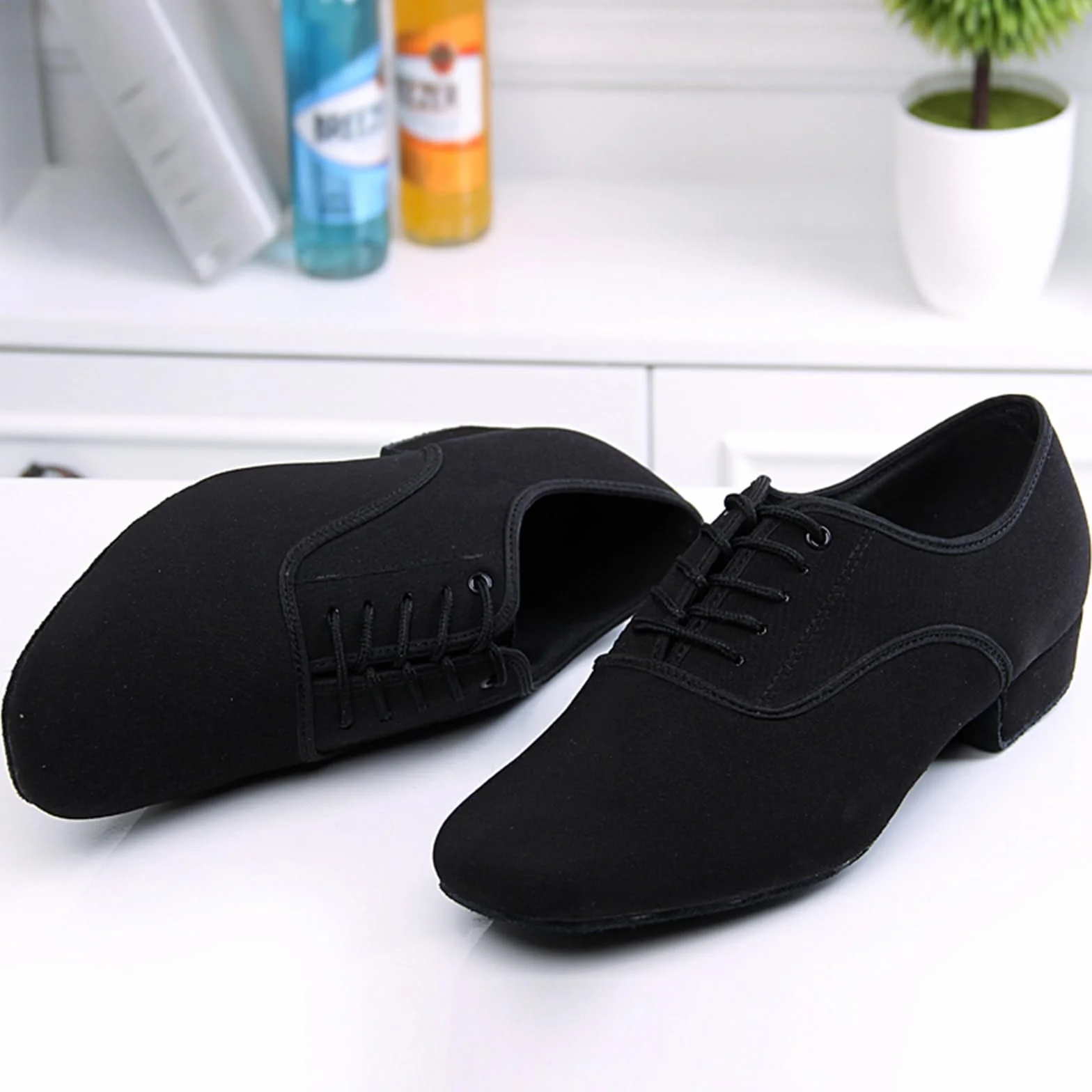 Chaussures De Danse Hommes Talon Bas Cuir Semelle Souple Tango Valse Salon Intérieur