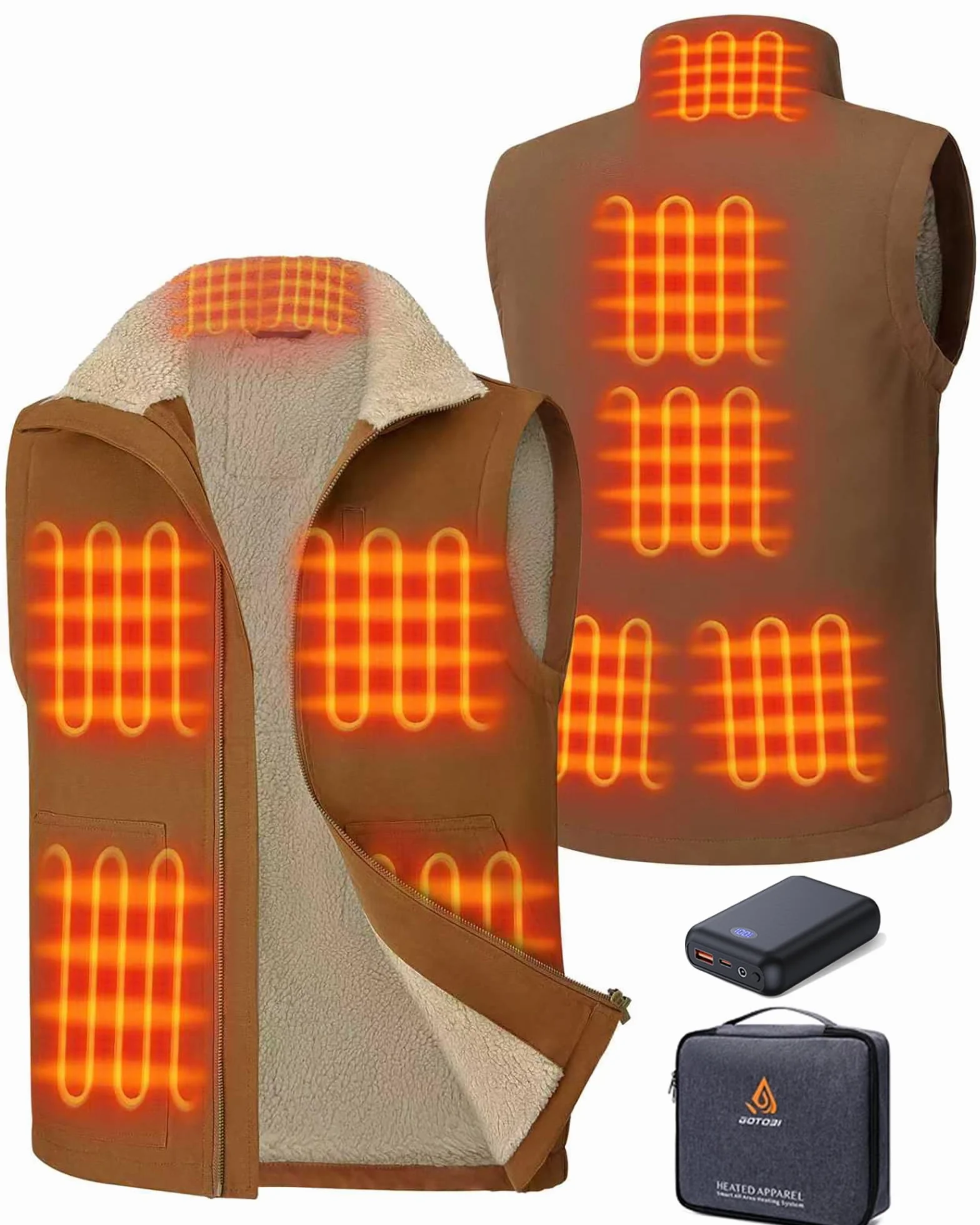 Gilet Chauffant Homme 16000mAh 7,4V 9 Zones 3 Températures Veste Polaire Coupe-Vent
