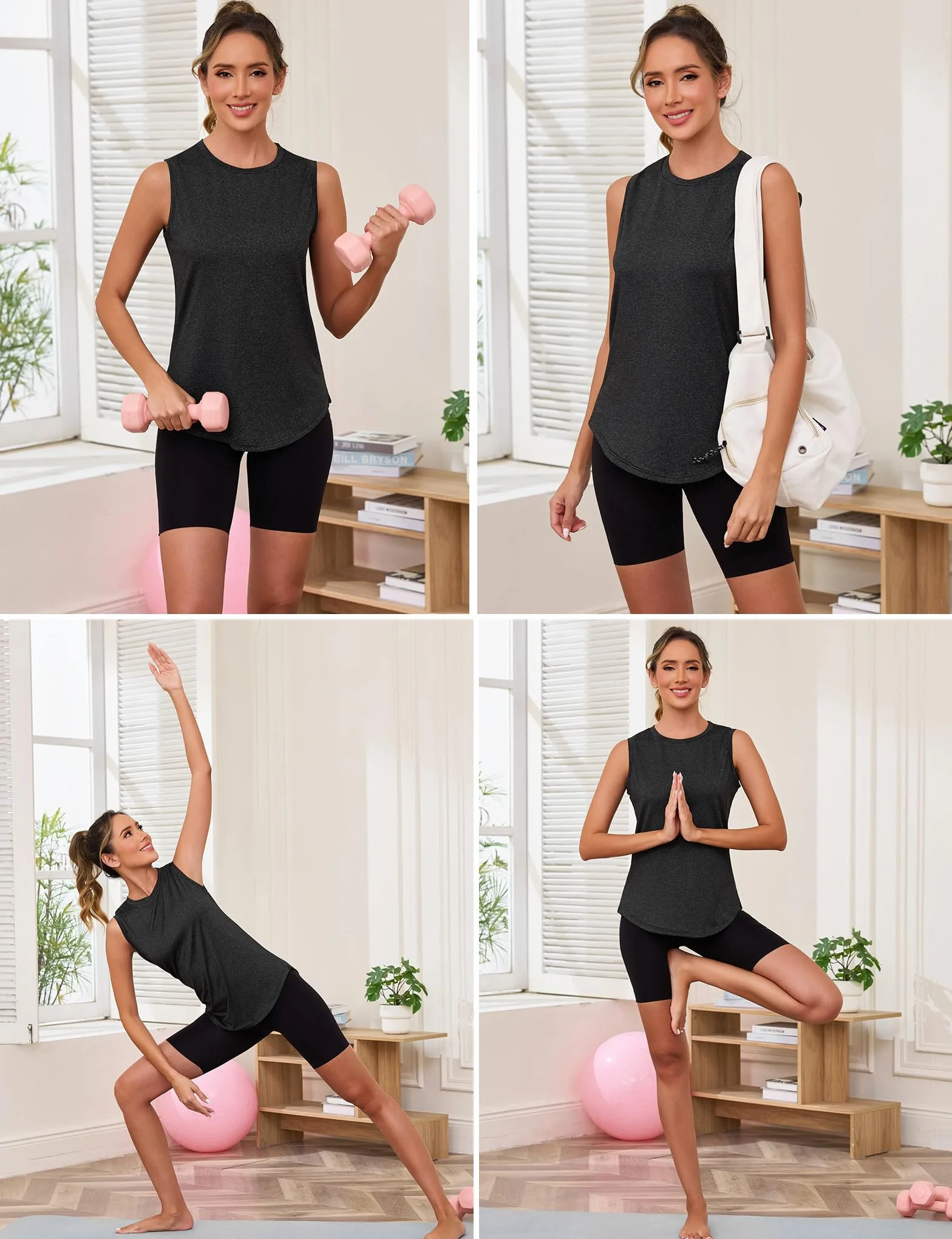 Gyabnw Débardeur Sport Femme Col Rond Sans Manches Top Découpes Épaules Yoga Fitness Entraînement