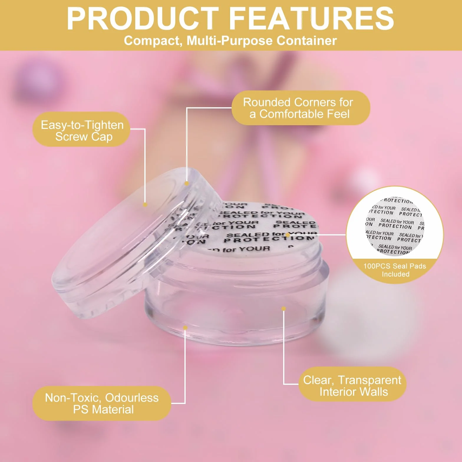 Contenants cosmétiques plastiques vides 100 pièces avec films sensibles pression mini-spatule voyage