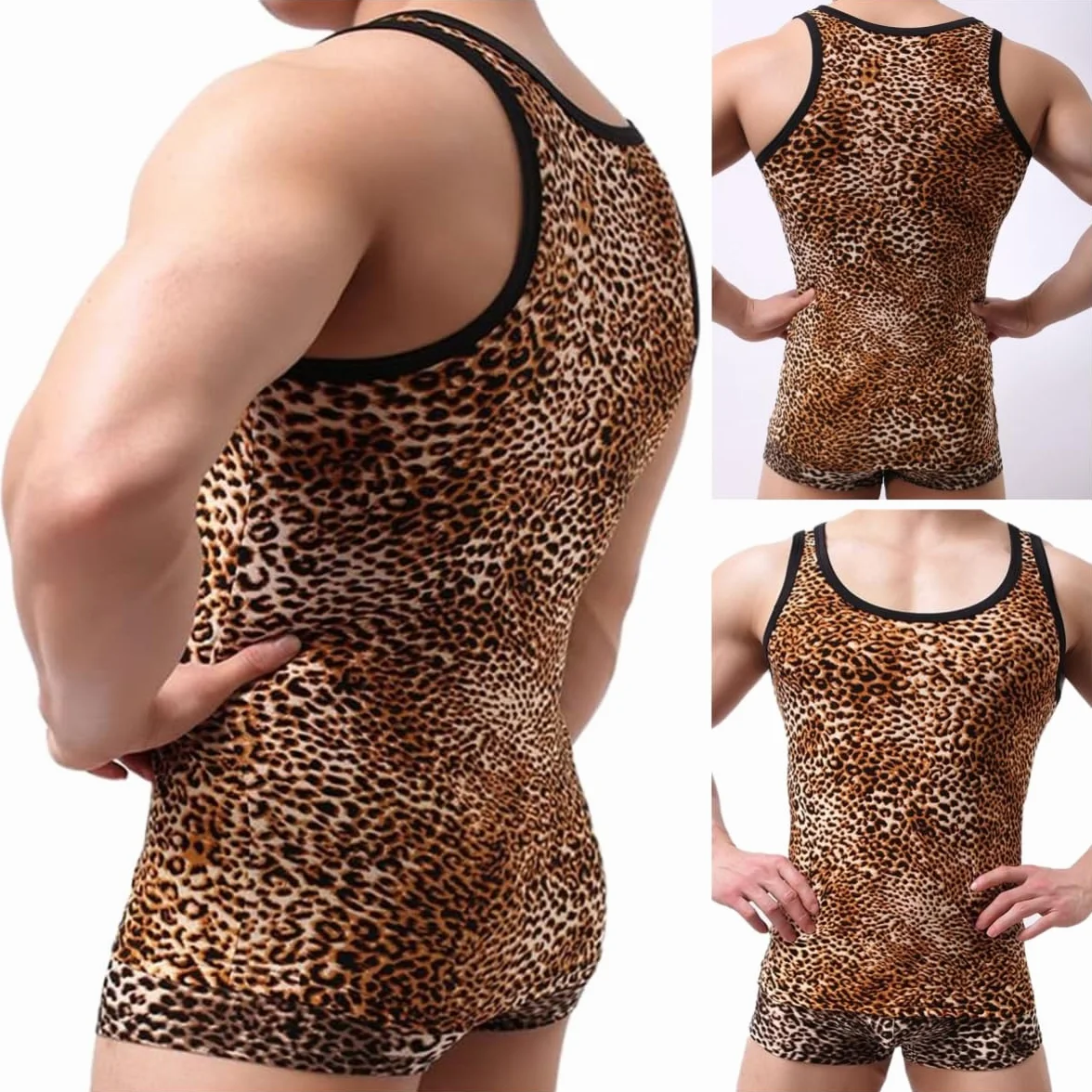 Débardeur léopard homme gilet athlétique sans manches ajusté t-shirt sexy imprimé léopard fête rave discothèque sous-vêtements respirants