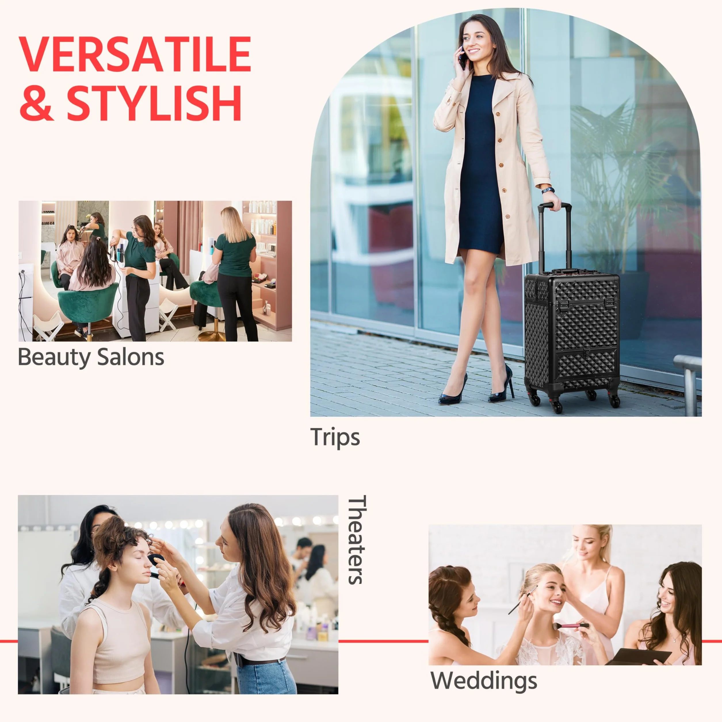 Yaheetech Valise de Maquillage Professionnel 1 Tiroir Mallette Verrouillable 4 Plateaux Rétractables 34x24x55 cm Noir Rouge